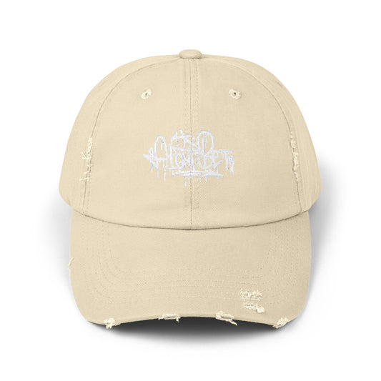 Distressed Black Cap with White Graffiti Logo – Urban Streetwear Hat