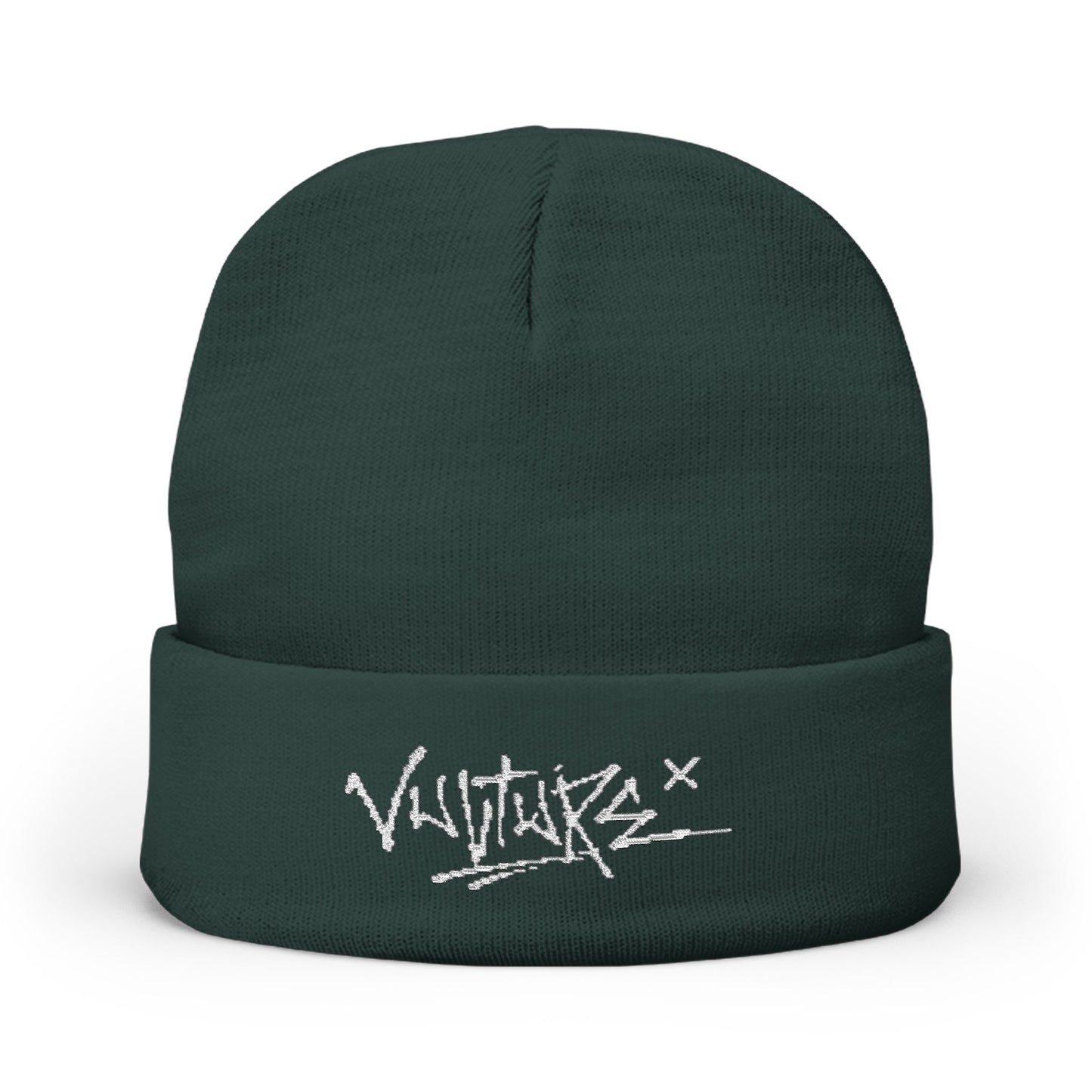 Embroidered Knit Beanie — Graffiti Logo Cuffed Winter Hat