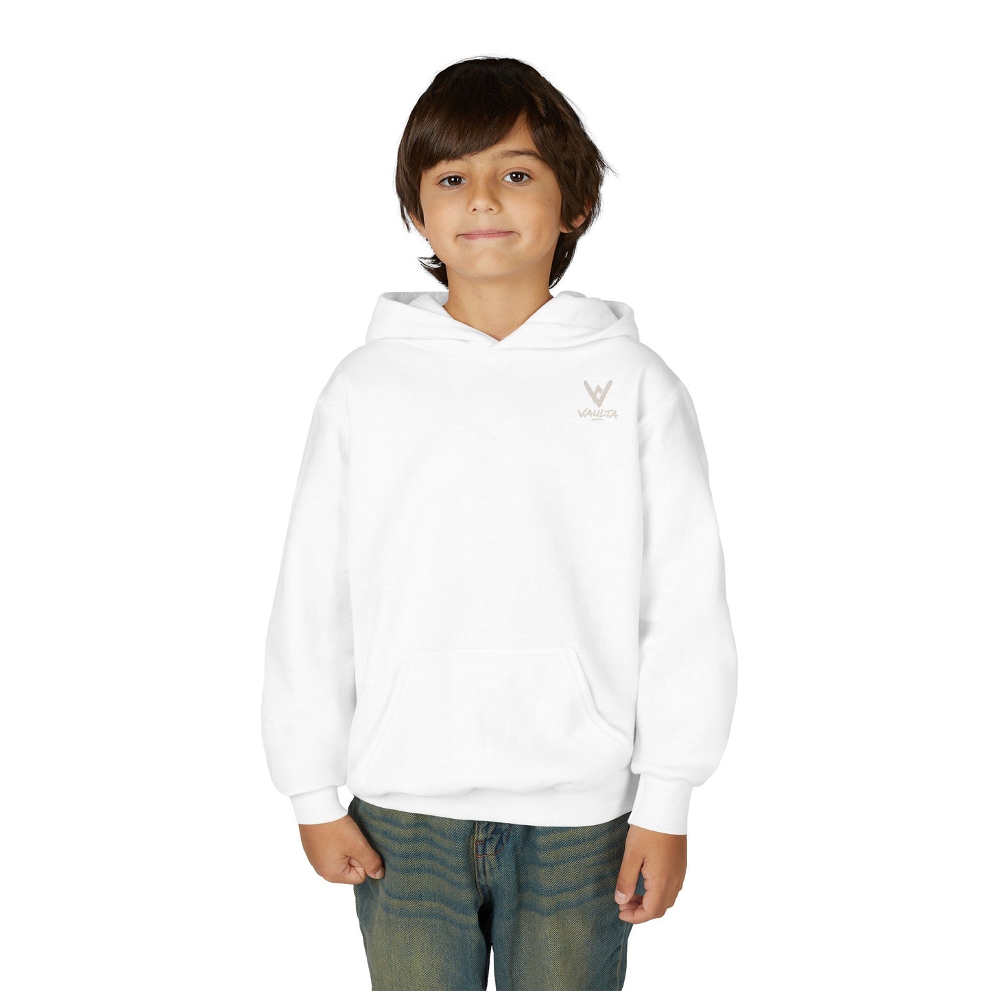 Youth Hoodie with Subtle Graffiti Logo — White Casual Pullover