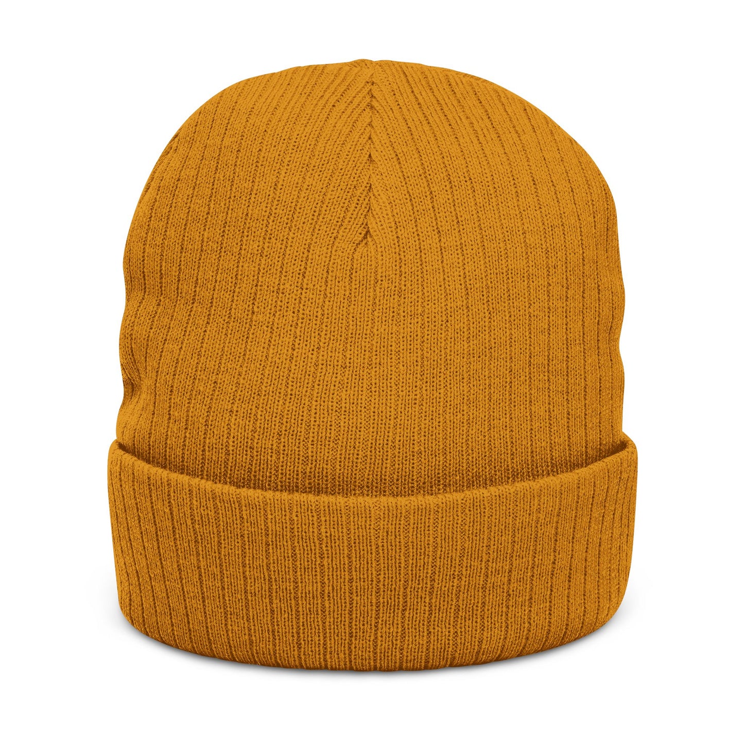 Embroidered Ribbed Beanie — Streetwear Black Knit Hat with White Graffiti Text