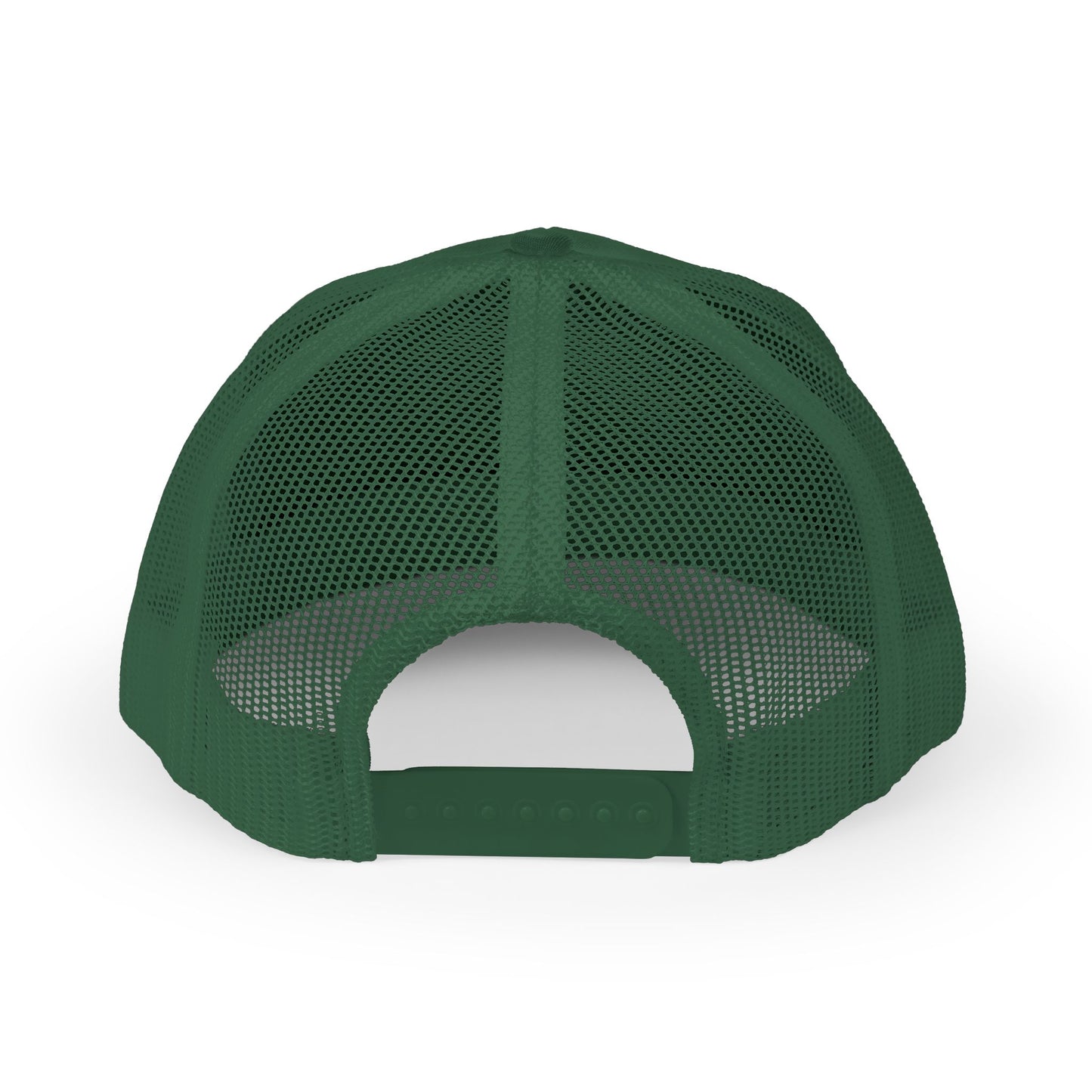 White Trucker Cap with 'Vibrate' Script Embroidery — Retro Mesh Snapback Hat