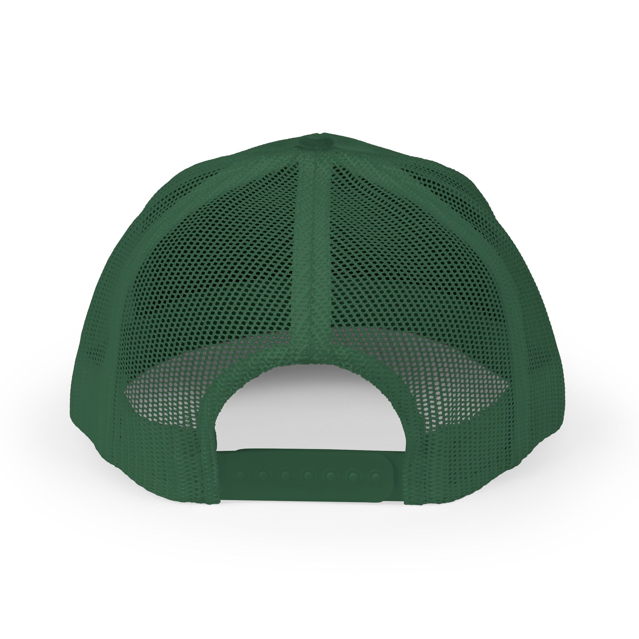 White Trucker Cap with 'Vibrate' Script Embroidery — Retro Mesh Snapback Hat