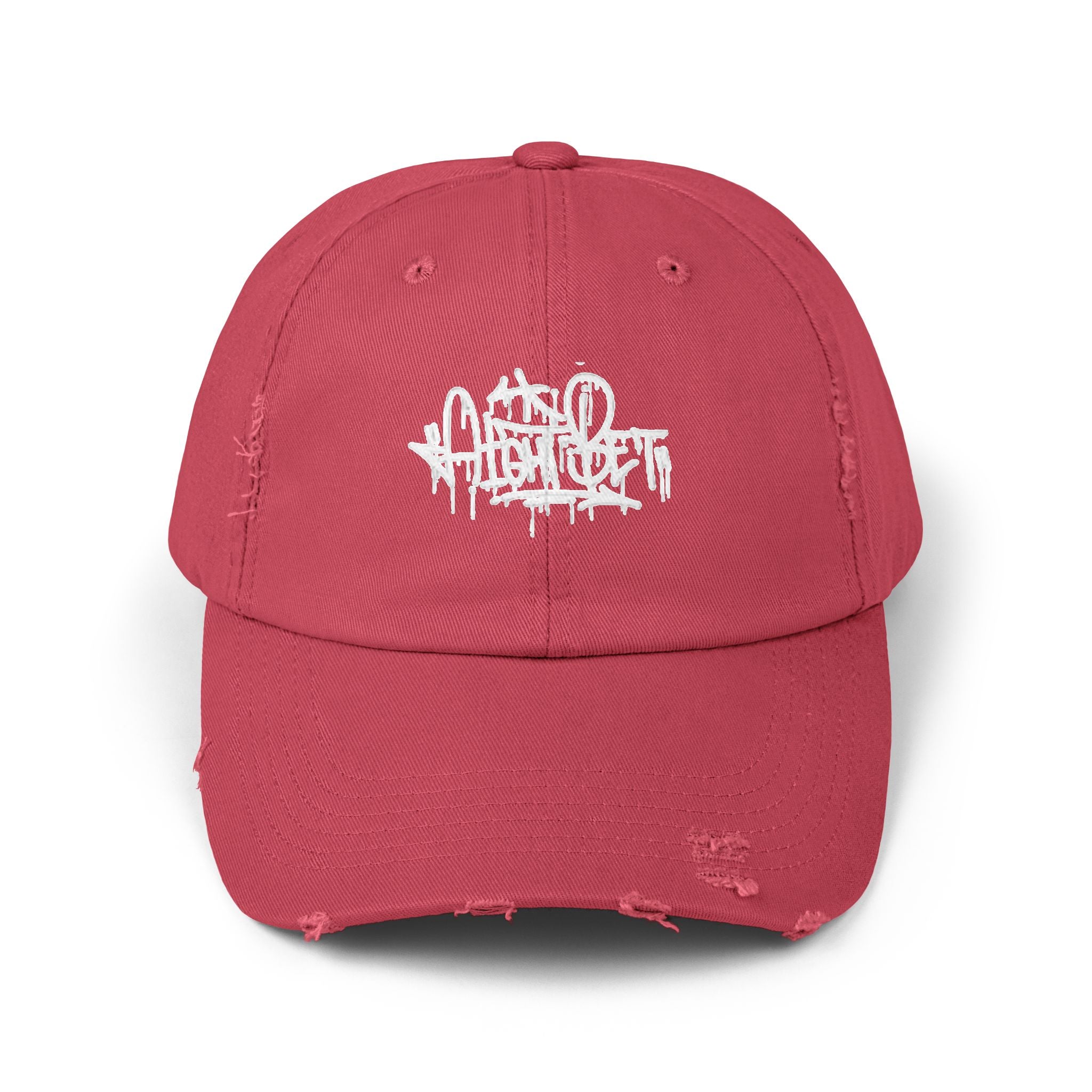 Distressed Black Cap with White Graffiti Logo – Urban Streetwear Hat