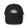Distressed Black Cap with White Graffiti Logo – Urban Streetwear Hat