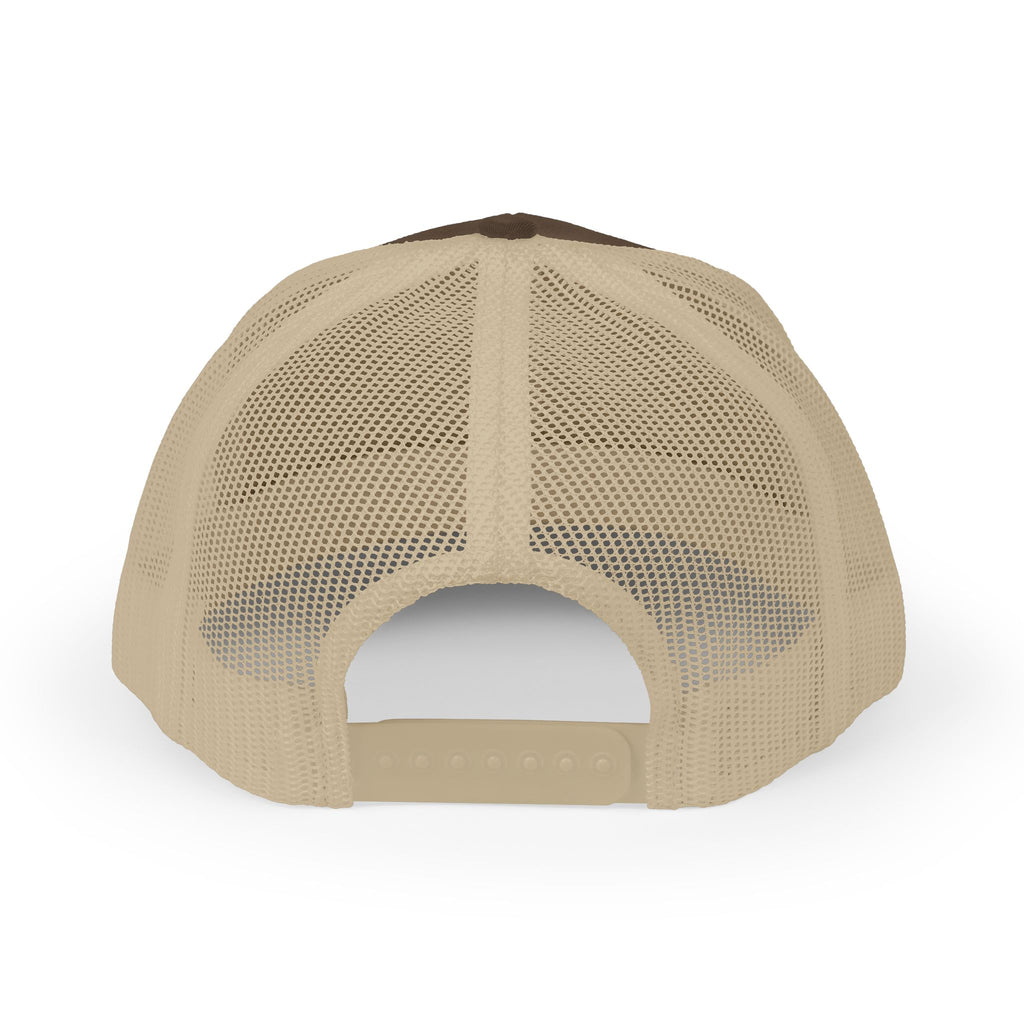 White Trucker Cap with 'Vibrate' Script Embroidery — Retro Mesh Snapback Hat