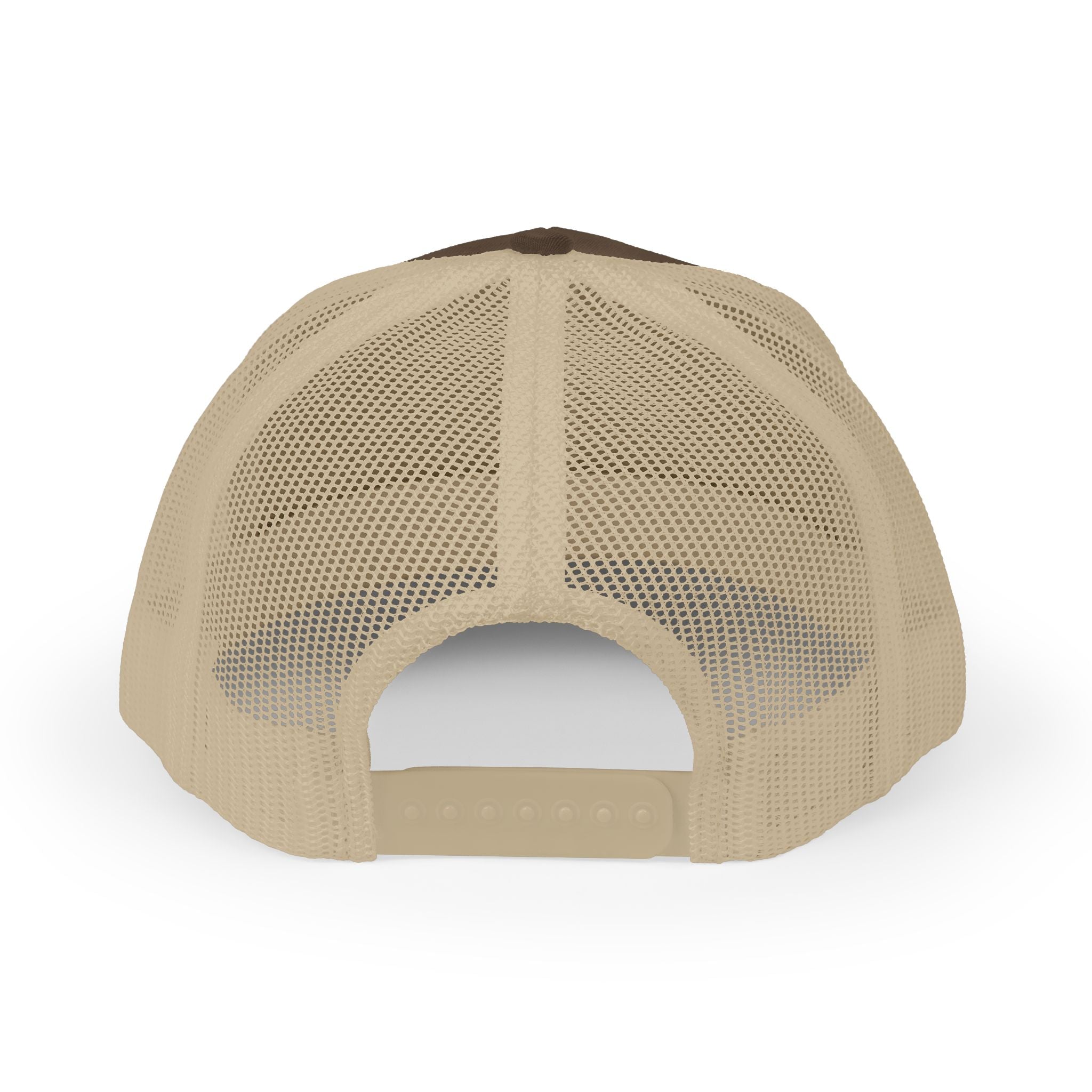 White Trucker Cap with 'Vibrate' Script Embroidery — Retro Mesh Snapback Hat