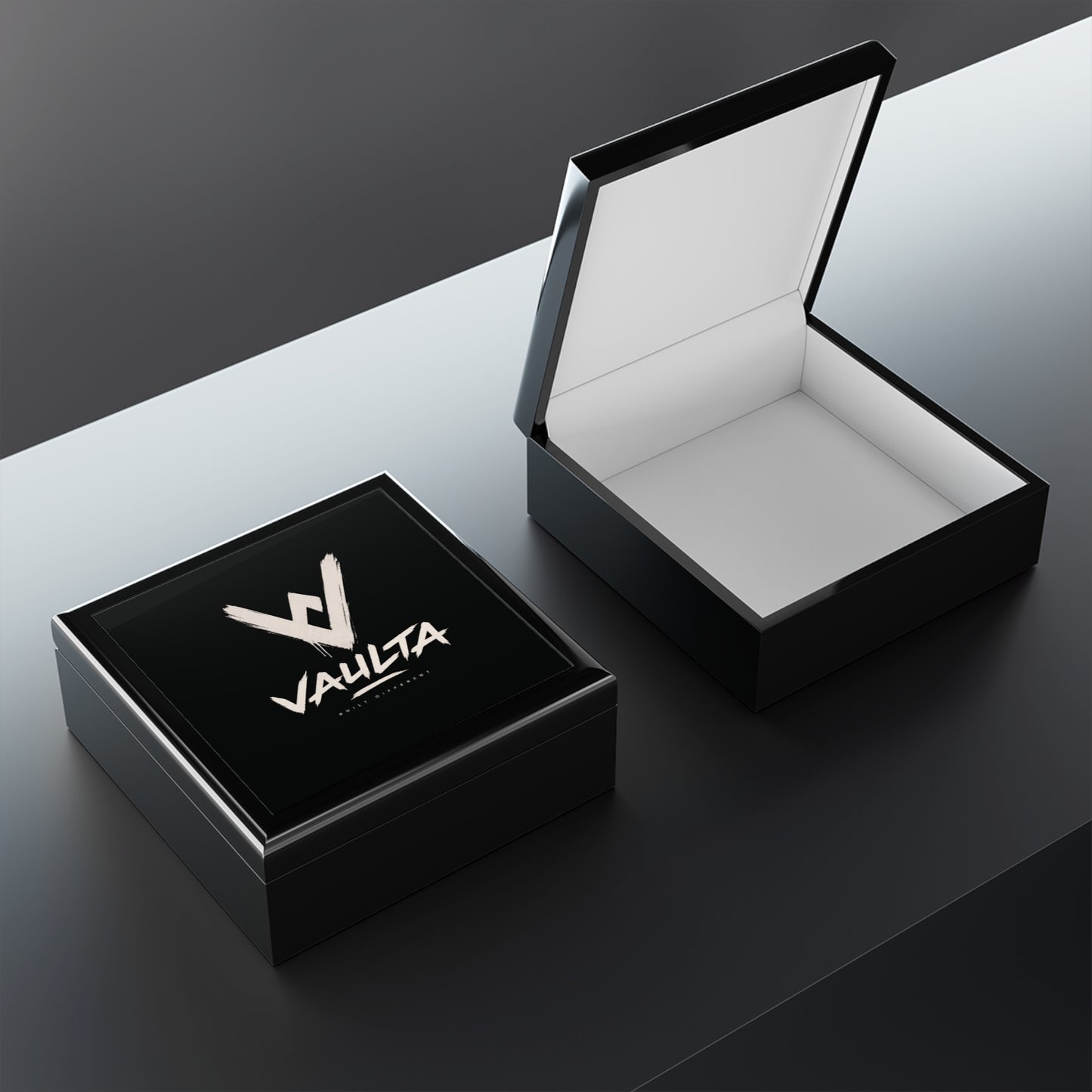 Vaulta Logo Jewelry Box — Elegant Black Keepsake Box