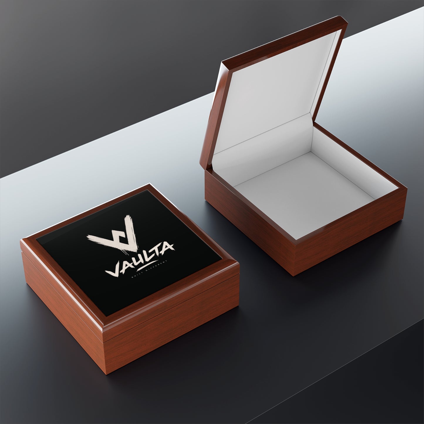 Vaulta Logo Jewelry Box — Elegant Black Keepsake Box