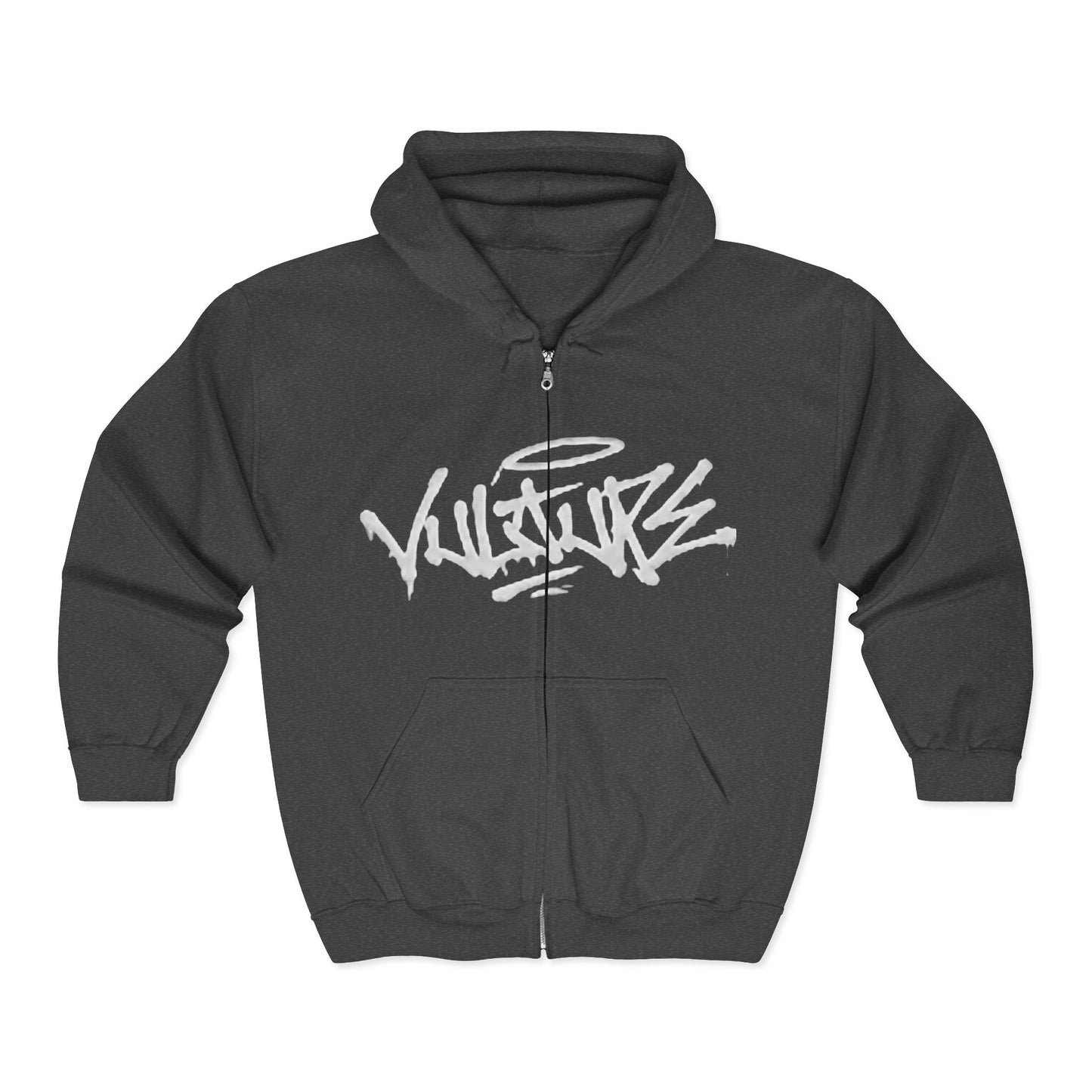 Vulture Graffiti Zip Hoodie - Streetwear Black Full-Zip Sweatshirt