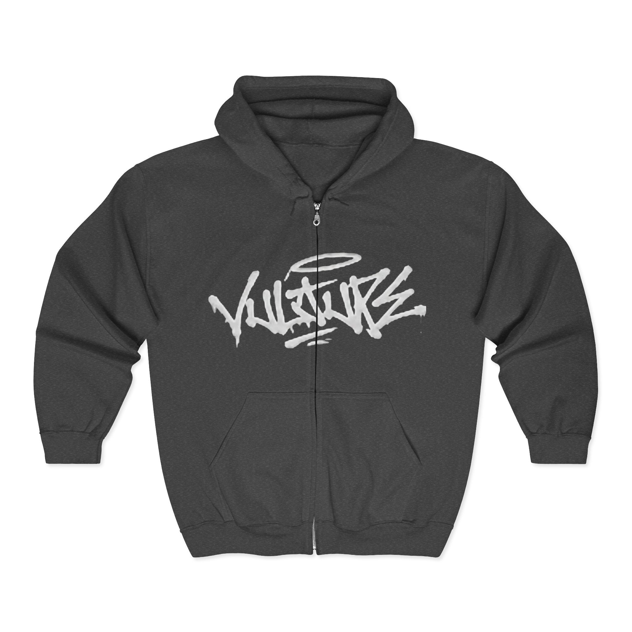 Vulture Graffiti Zip Hoodie - Streetwear Black Full-Zip Sweatshirt