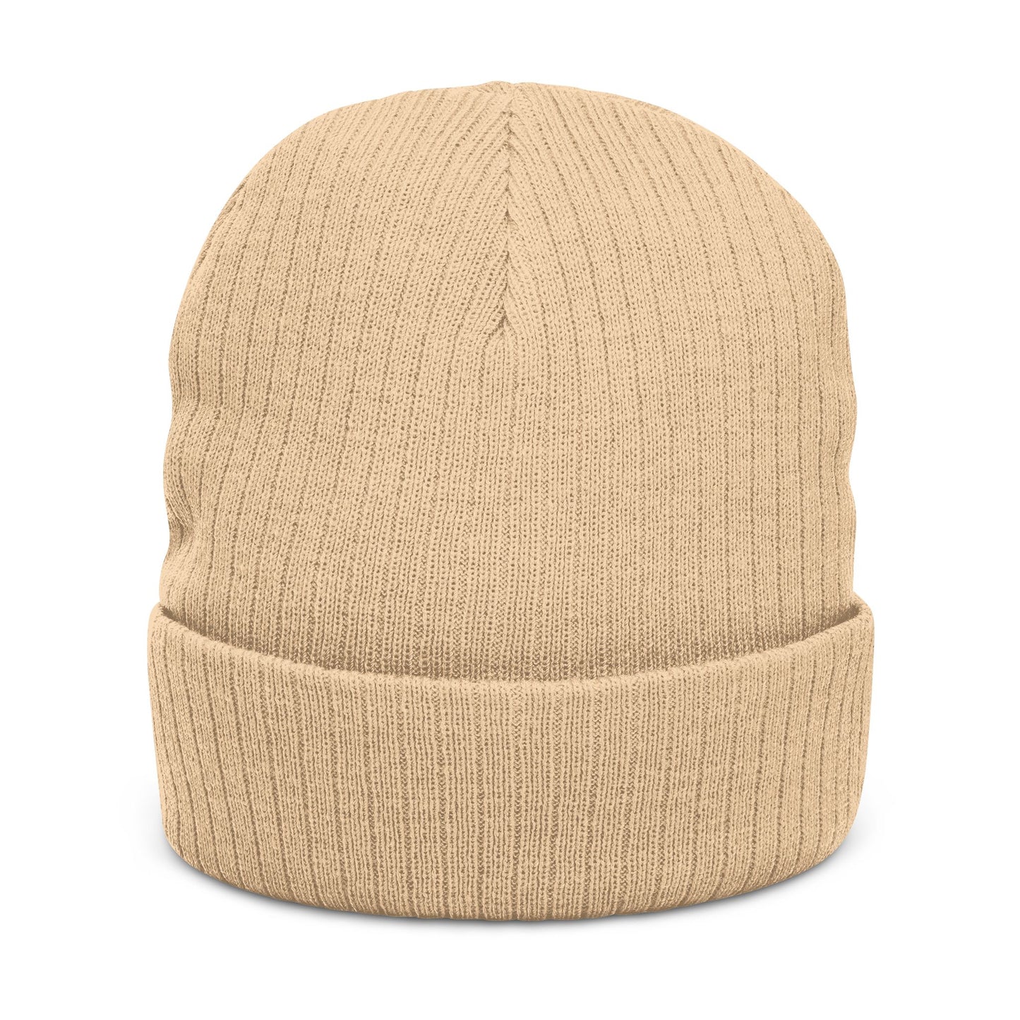 Embroidered Ribbed Beanie — Streetwear Black Knit Hat with White Graffiti Text