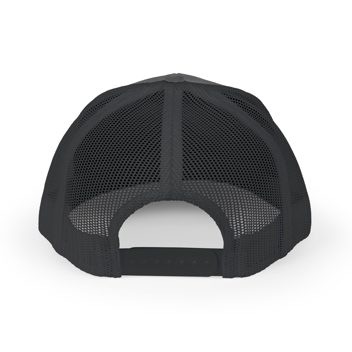 White Trucker Cap with 'Vibrate' Script Embroidery — Retro Mesh Snapback Hat