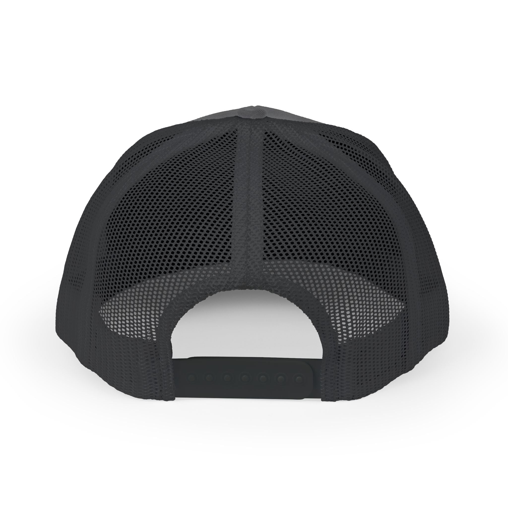 White Trucker Cap with 'Vibrate' Script Embroidery — Retro Mesh Snapback Hat