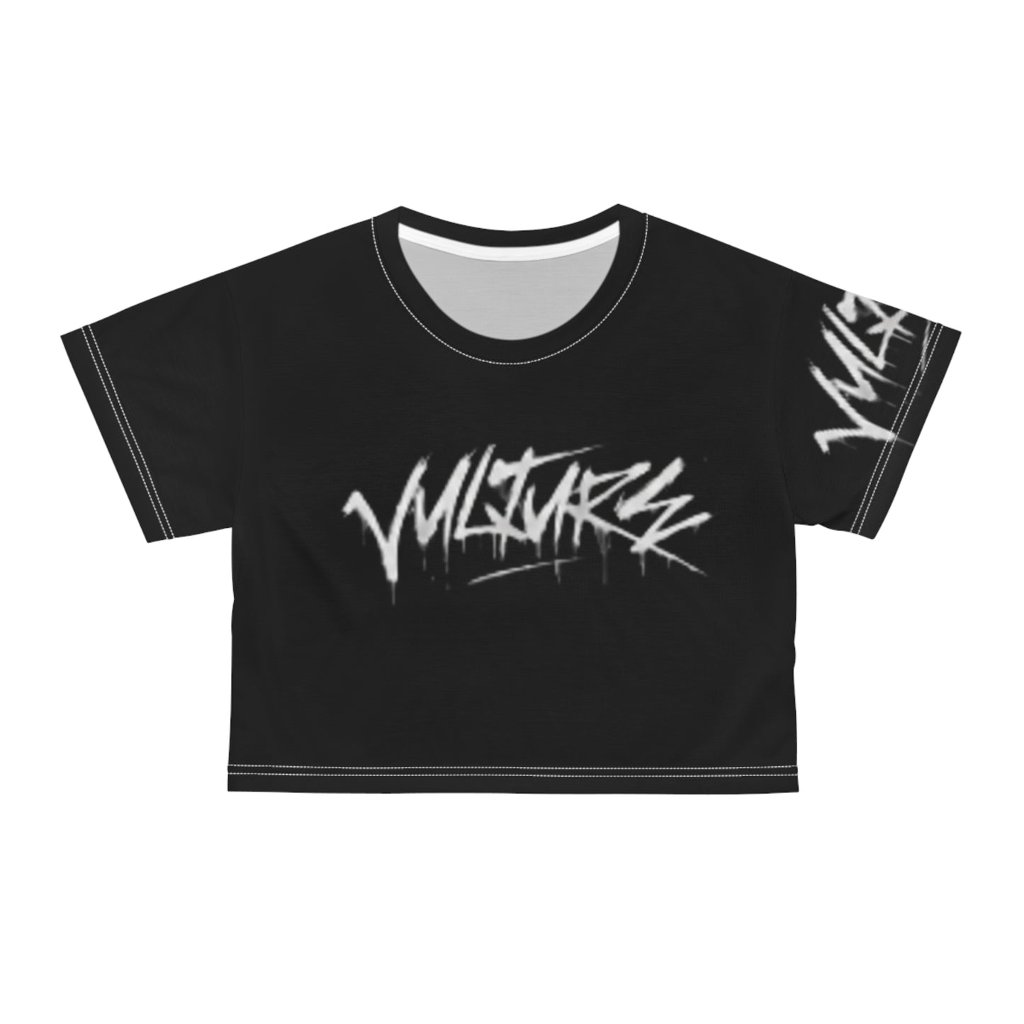 VULTURES Graffiti Crop Tee — Edgy Streetwear Black Logo Top