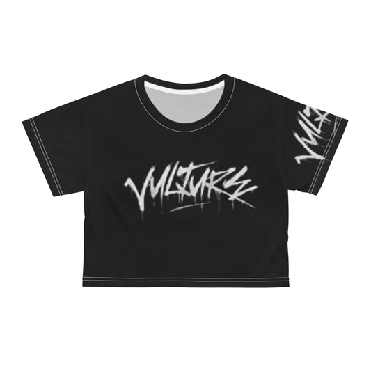VULTURES Graffiti Crop Tee — Edgy Streetwear Black Logo Top