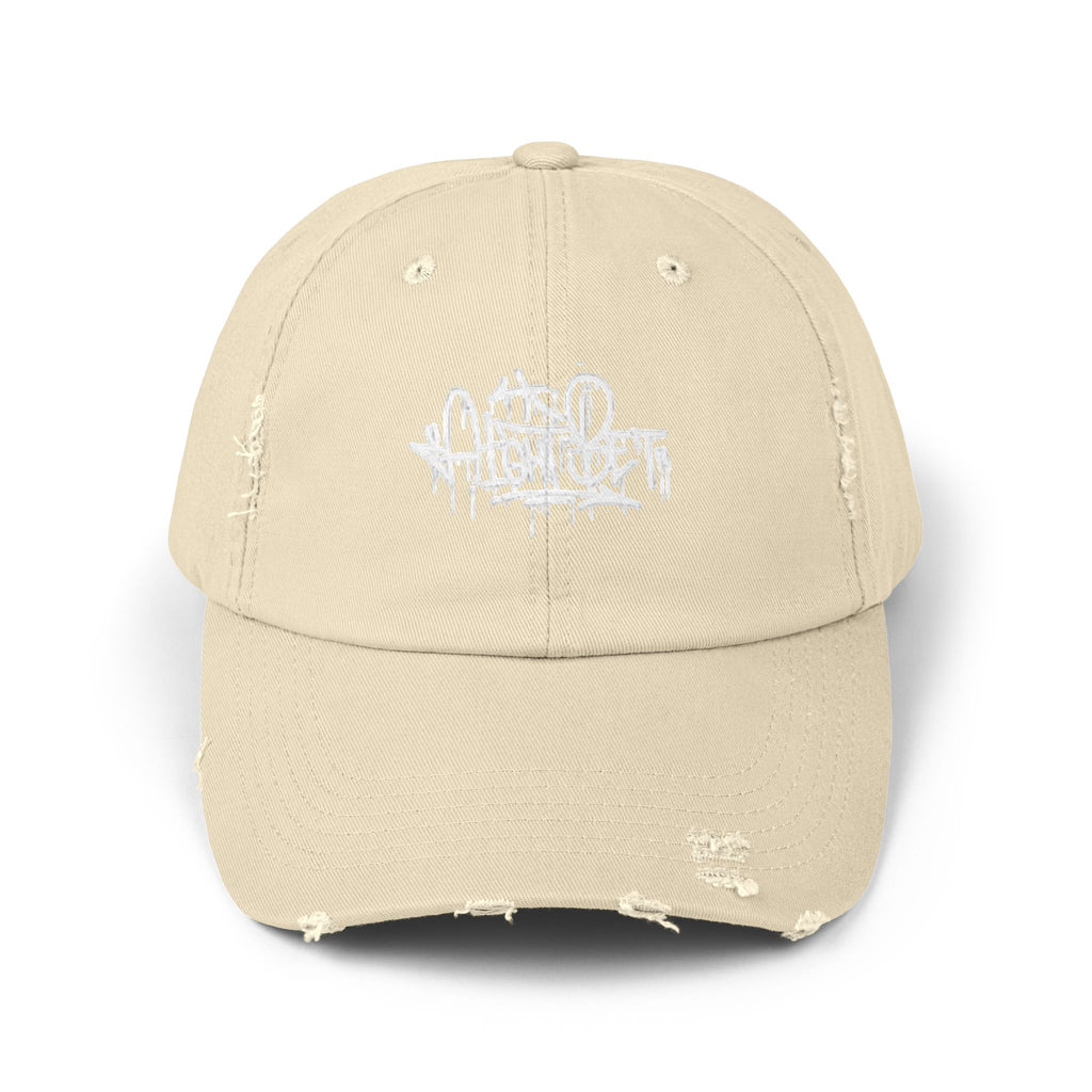 Distressed Black Cap with White Graffiti Logo – Urban Streetwear Hat