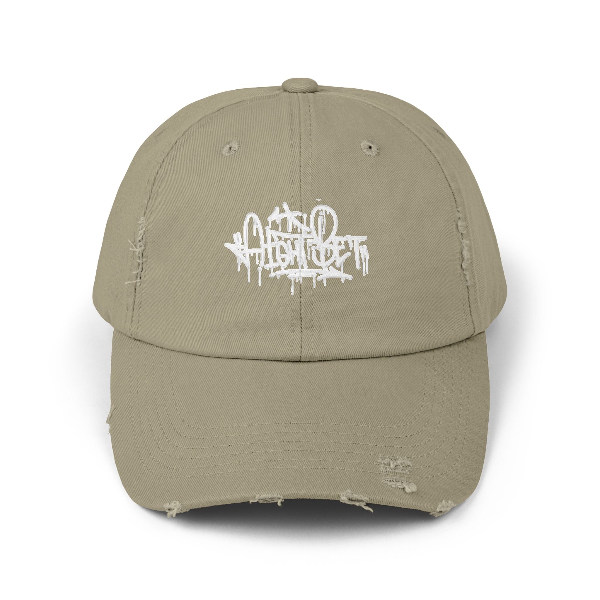 Distressed Black Cap with White Graffiti Logo – Urban Streetwear Hat