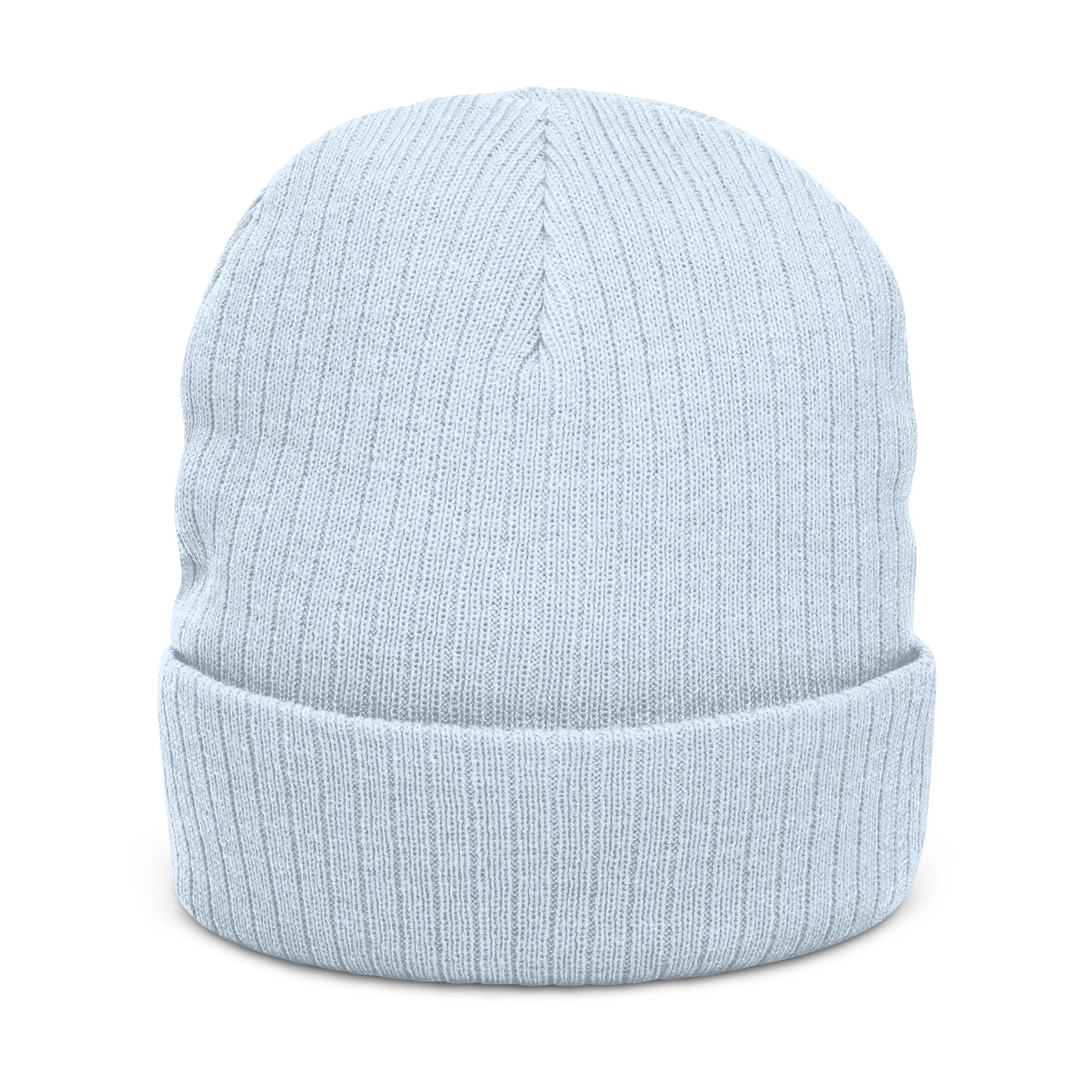 Embroidered Ribbed Beanie — Streetwear Black Knit Hat with White Graffiti Text