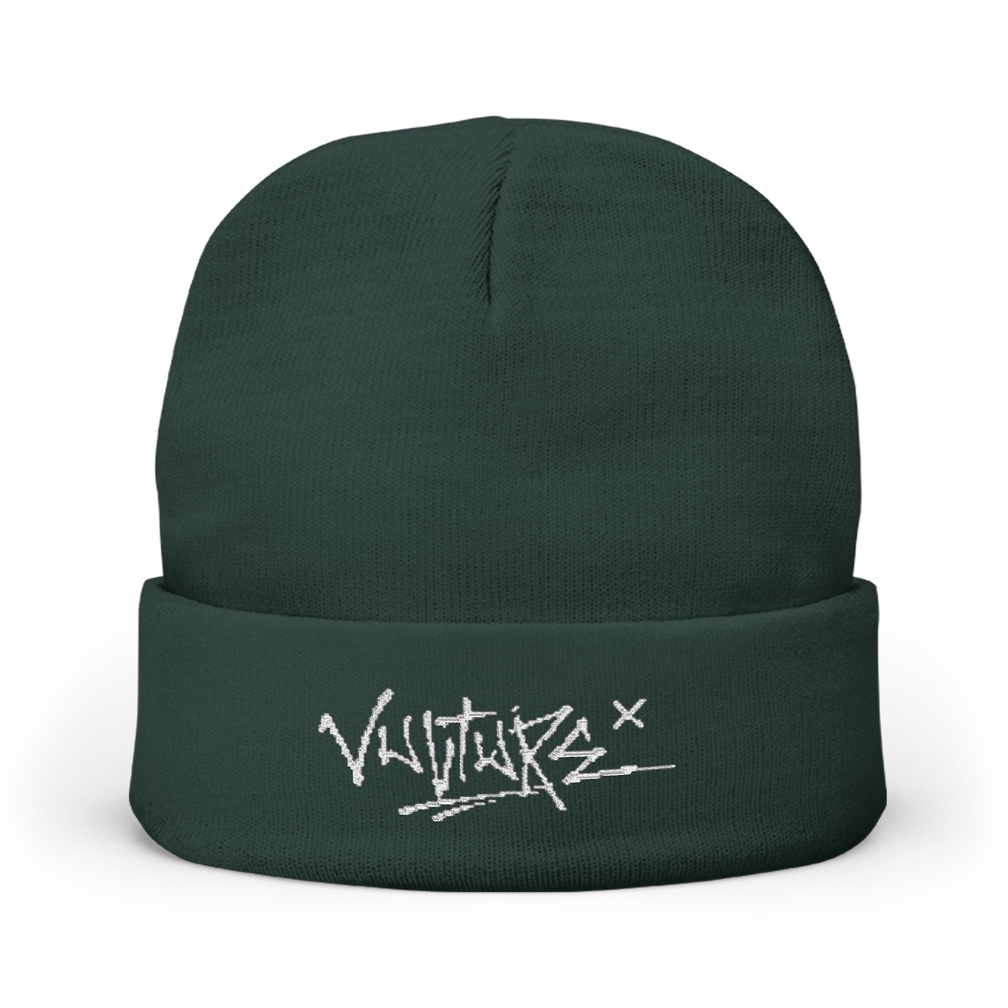 Embroidered Knit Beanie — Graffiti Logo Cuffed Winter Hat
