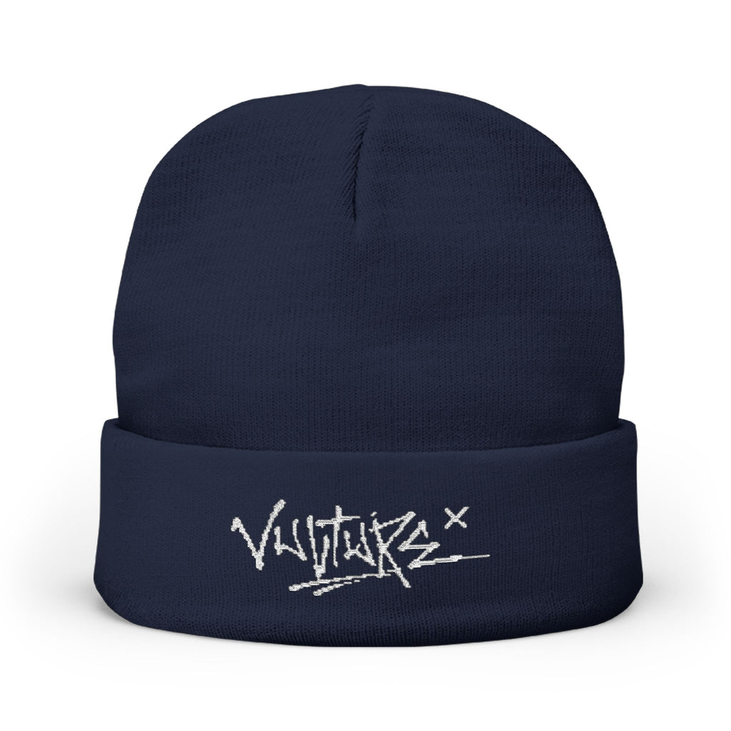Embroidered Knit Beanie — Graffiti Logo Cuffed Winter Hat