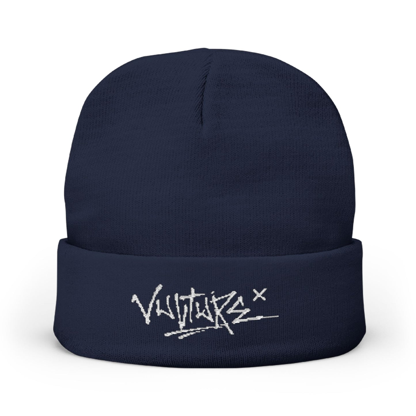 Embroidered Knit Beanie — Graffiti Logo Cuffed Winter Hat