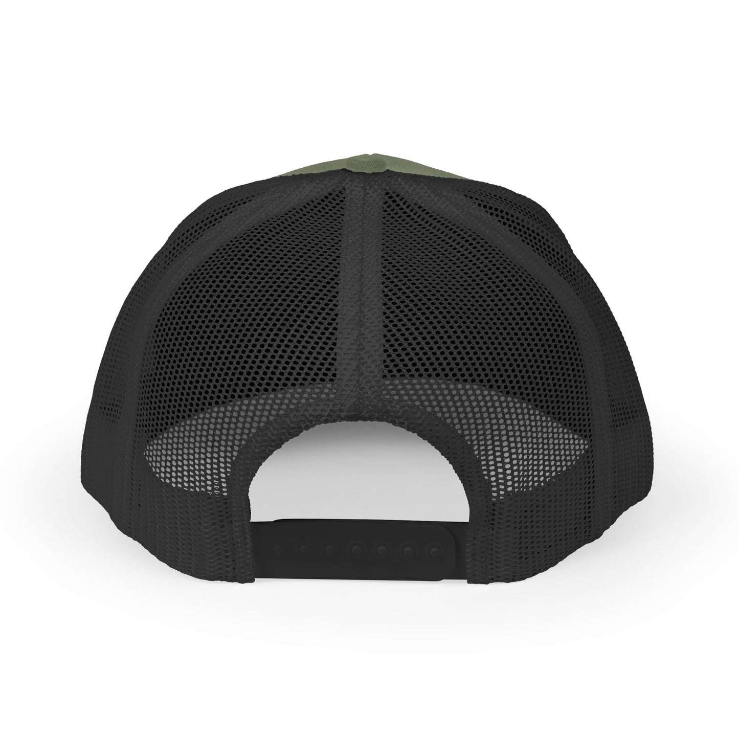 White Trucker Cap with 'Vibrate' Script Embroidery — Retro Mesh Snapback Hat