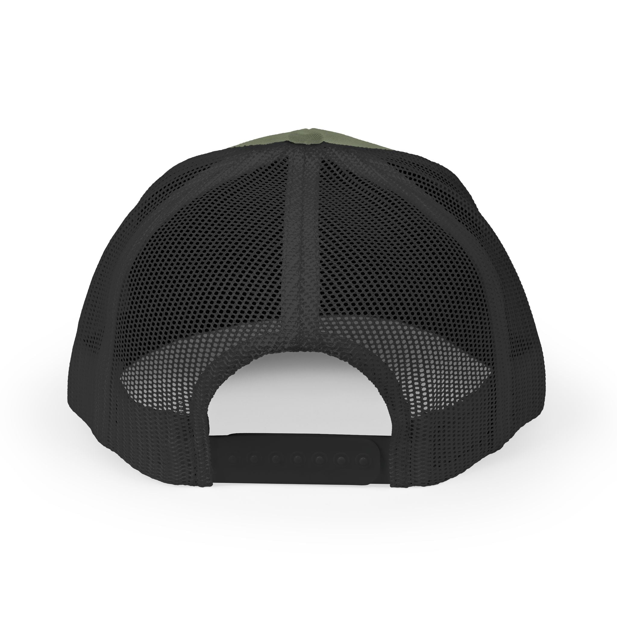 White Trucker Cap with 'Vibrate' Script Embroidery — Retro Mesh Snapback Hat