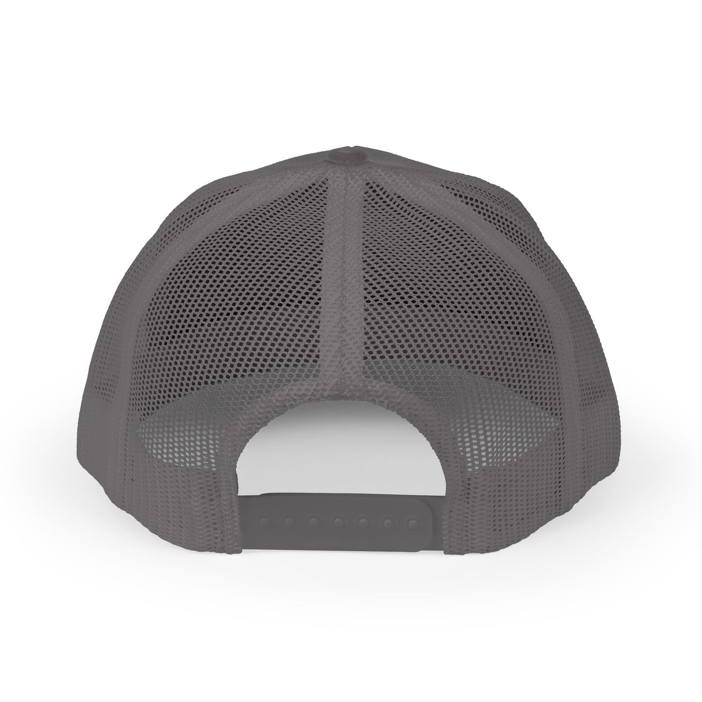 White Trucker Cap with 'Vibrate' Script Embroidery — Retro Mesh Snapback Hat