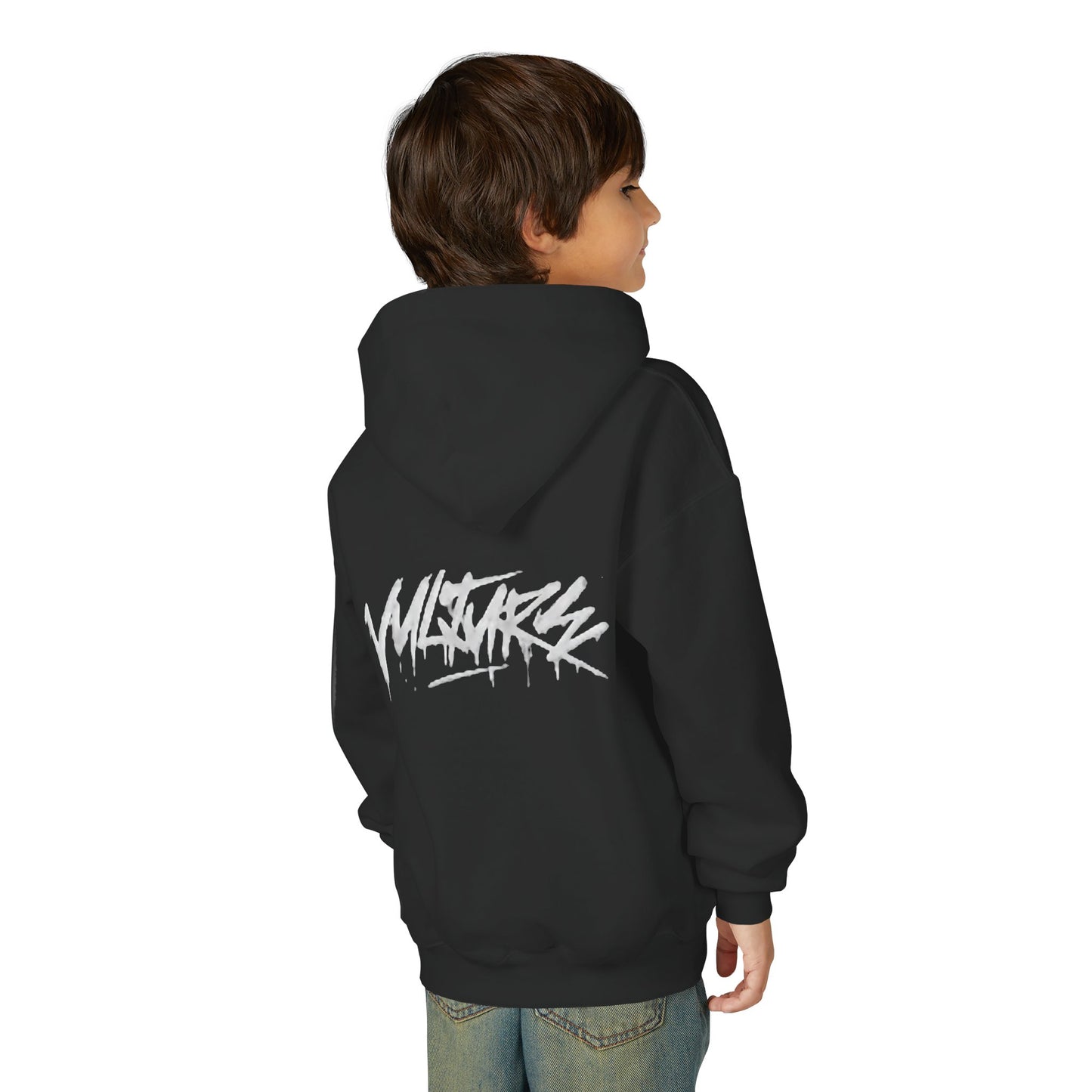 Youth Hoodie with Subtle Graffiti Logo — White Casual Pullover