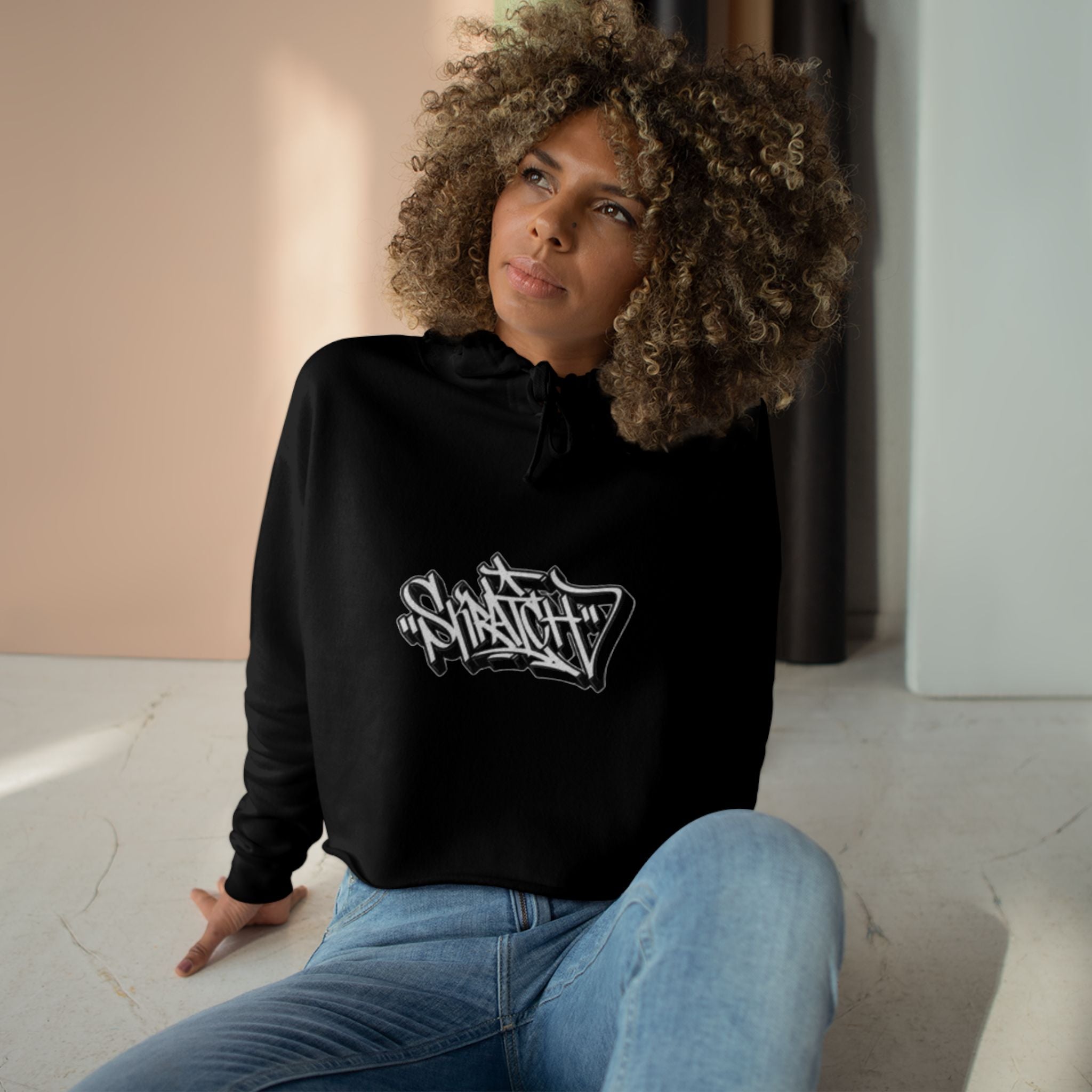 Cropped Hoodie — Minimal Monochrome Graffiti Logo