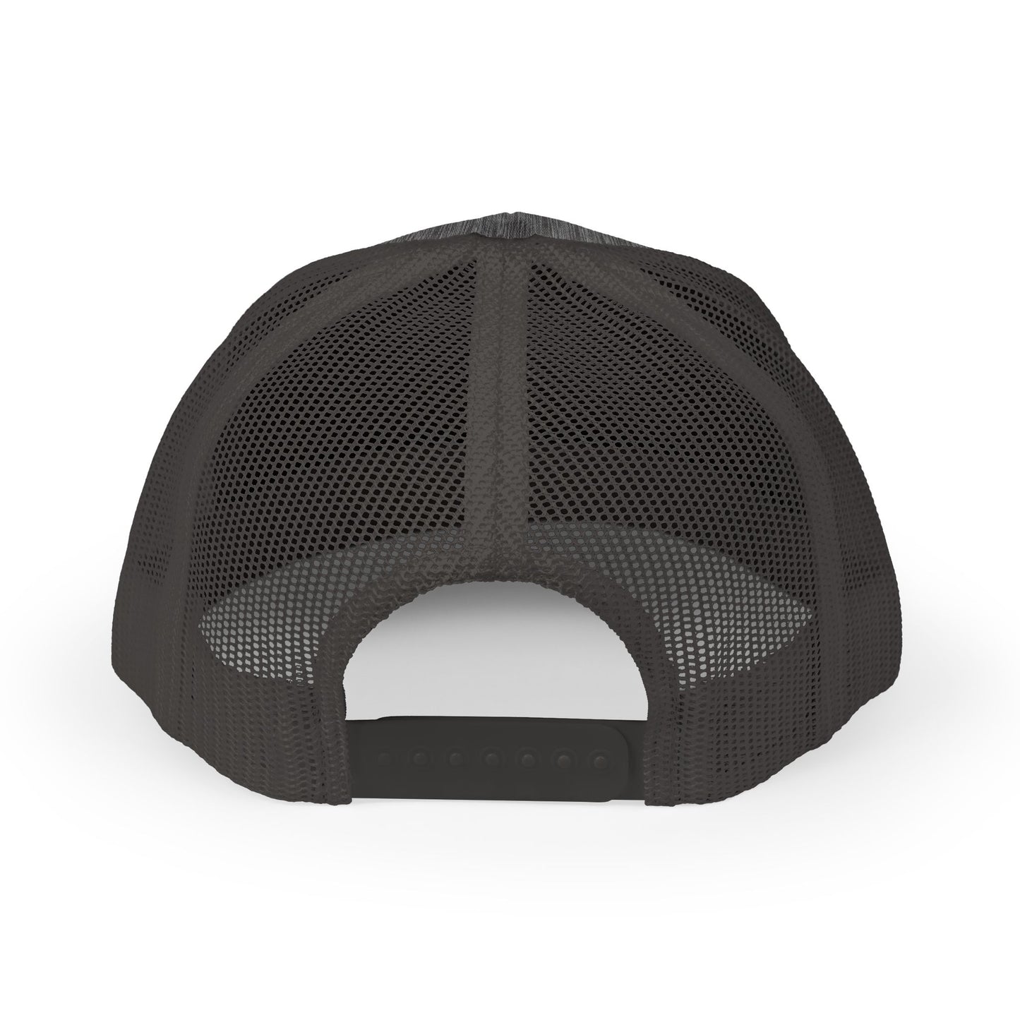 White Trucker Cap with 'Vibrate' Script Embroidery — Retro Mesh Snapback Hat