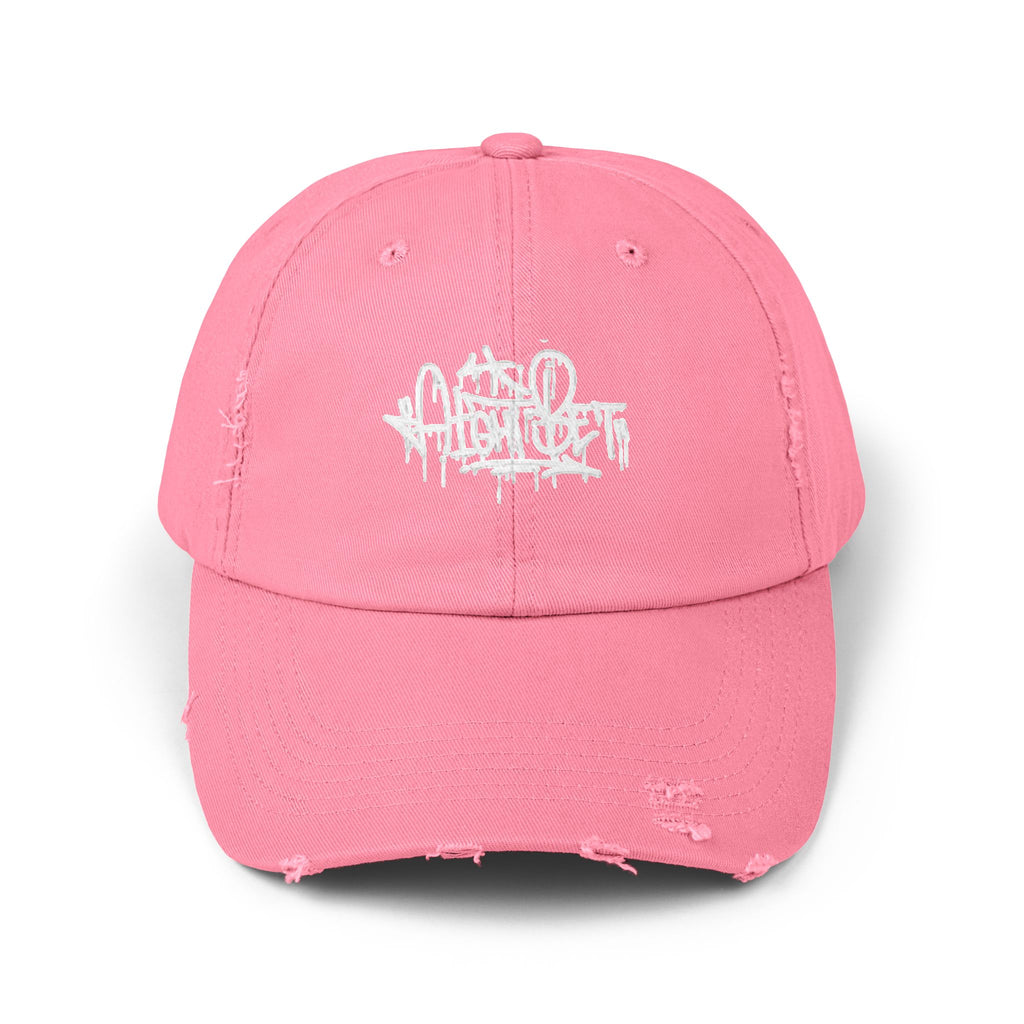 Distressed Black Cap with White Graffiti Logo – Urban Streetwear Hat