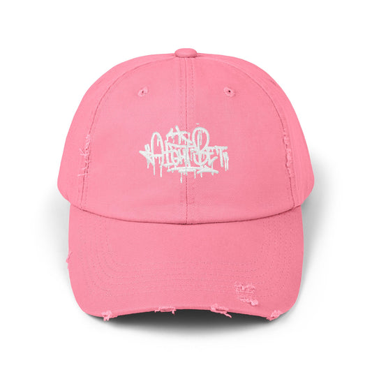 Distressed Black Cap with White Graffiti Logo – Urban Streetwear Hat