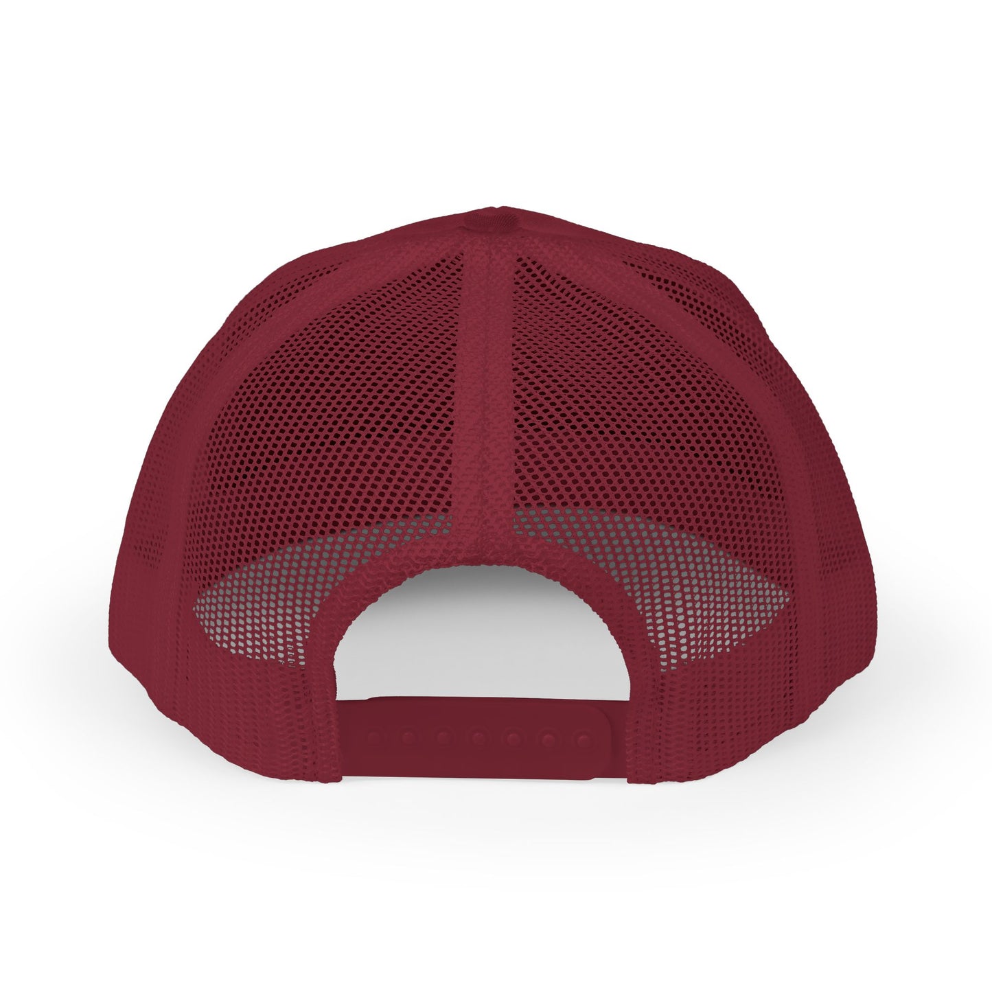 White Trucker Cap with 'Vibrate' Script Embroidery — Retro Mesh Snapback Hat