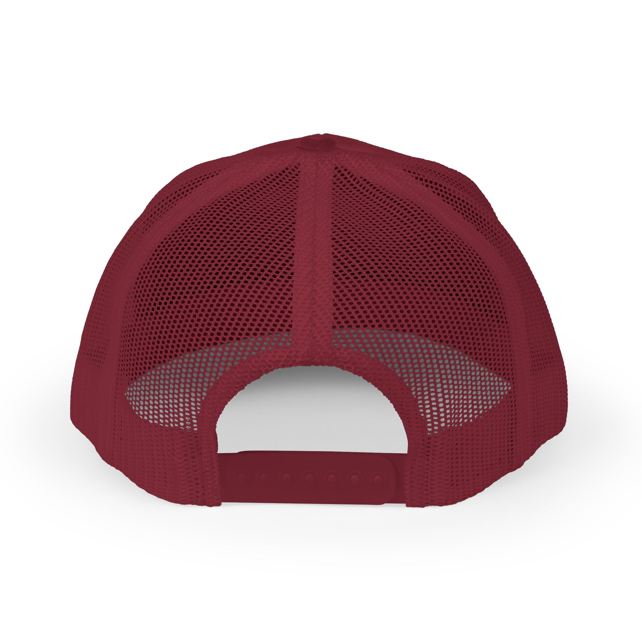 White Trucker Cap with 'Vibrate' Script Embroidery — Retro Mesh Snapback Hat