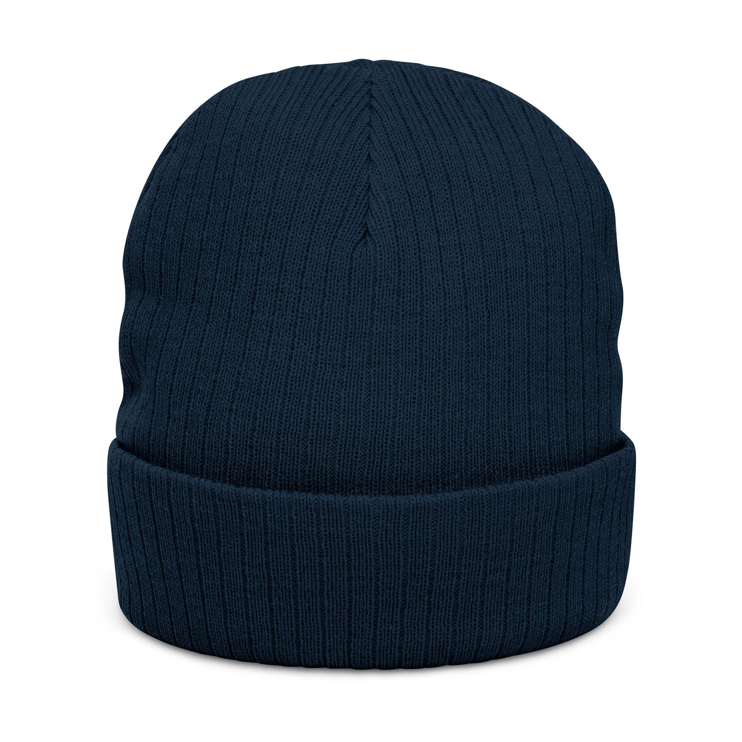 Embroidered Ribbed Beanie — Streetwear Black Knit Hat with White Graffiti Text
