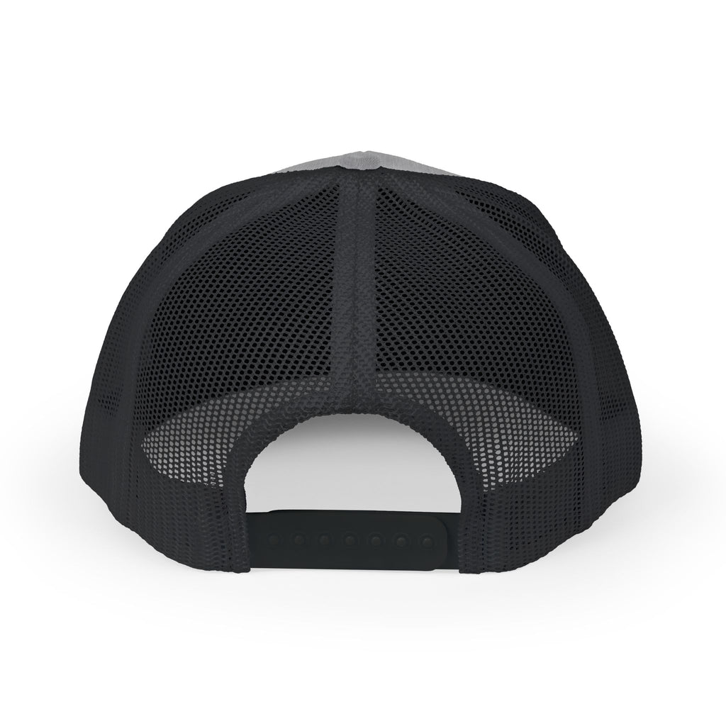 White Trucker Cap with 'Vibrate' Script Embroidery — Retro Mesh Snapback Hat