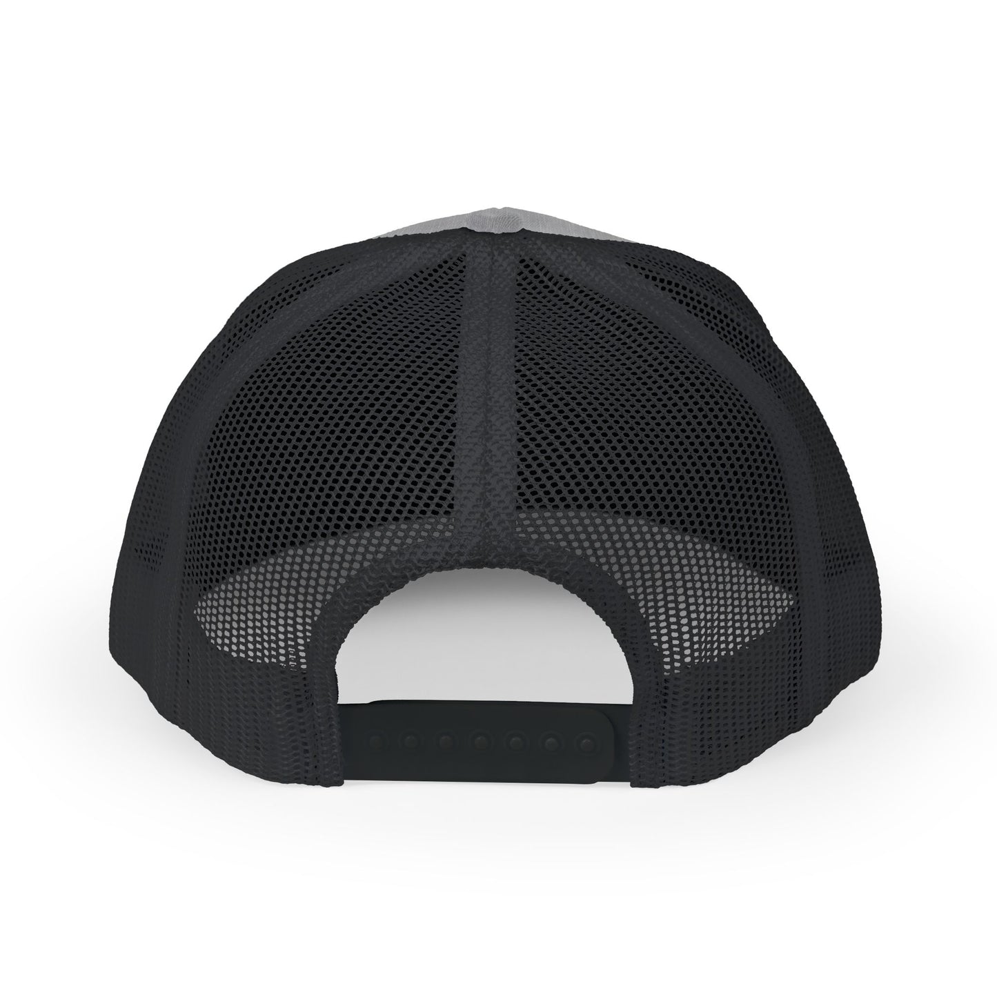 White Trucker Cap with 'Vibrate' Script Embroidery — Retro Mesh Snapback Hat