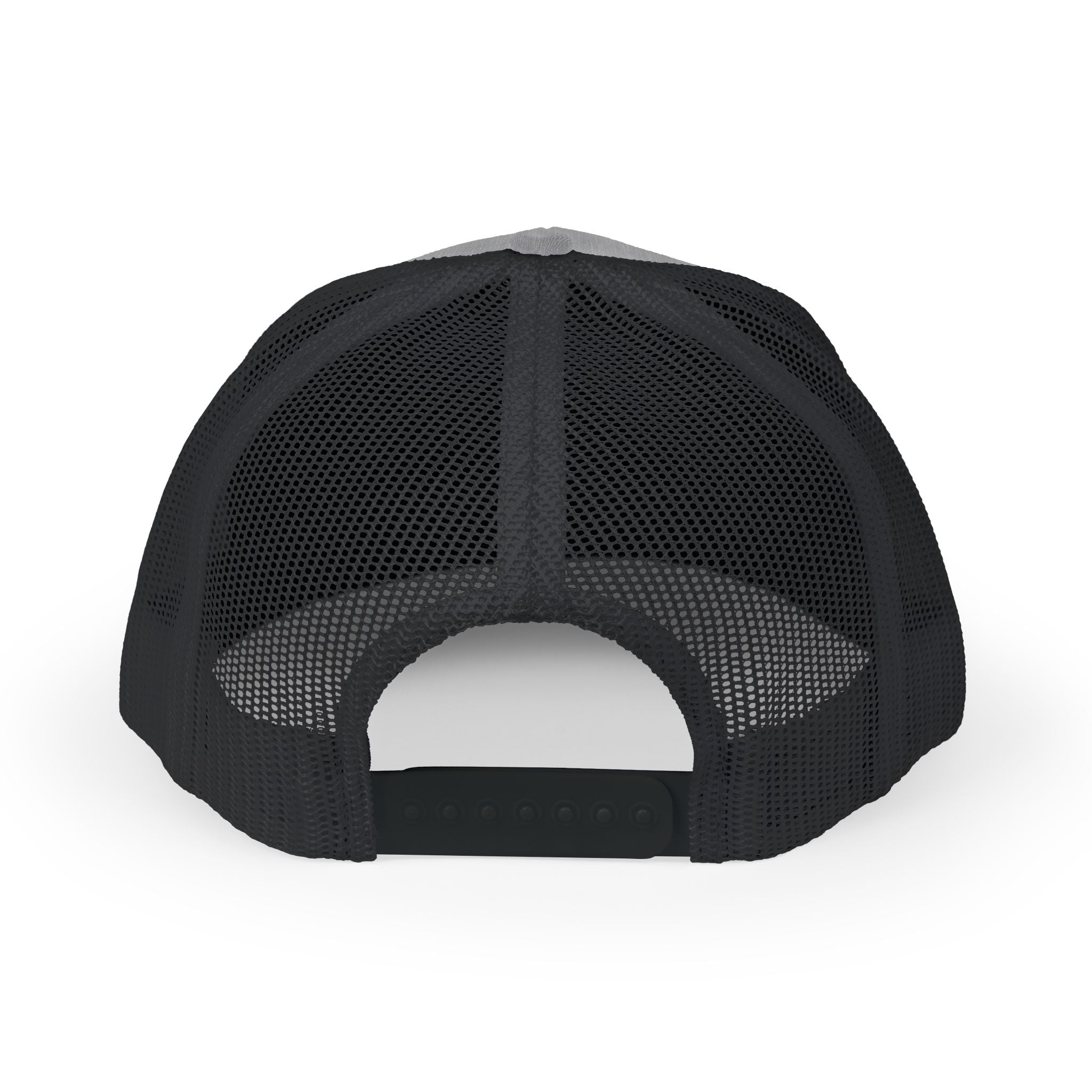 White Trucker Cap with 'Vibrate' Script Embroidery — Retro Mesh Snapback Hat