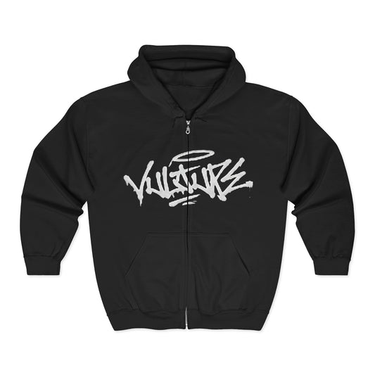 Vulture Graffiti Zip Hoodie - Streetwear Black Full-Zip Sweatshirt