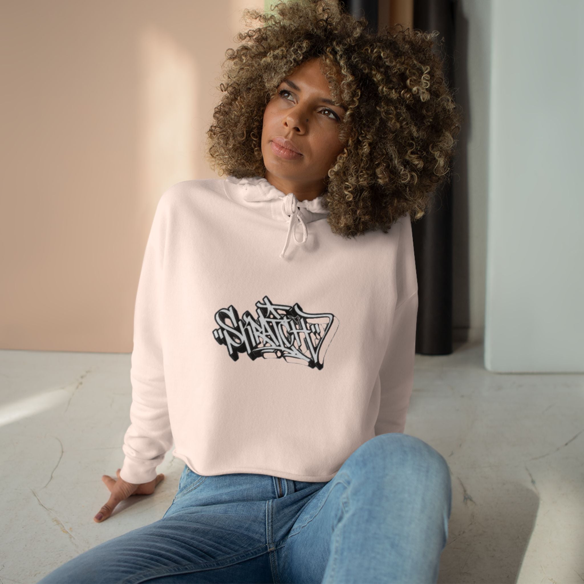 Cropped Hoodie — Minimal Monochrome Graffiti Logo