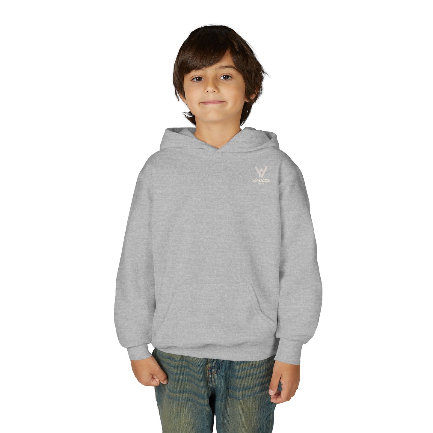 Youth Hoodie with Subtle Graffiti Logo — White Casual Pullover