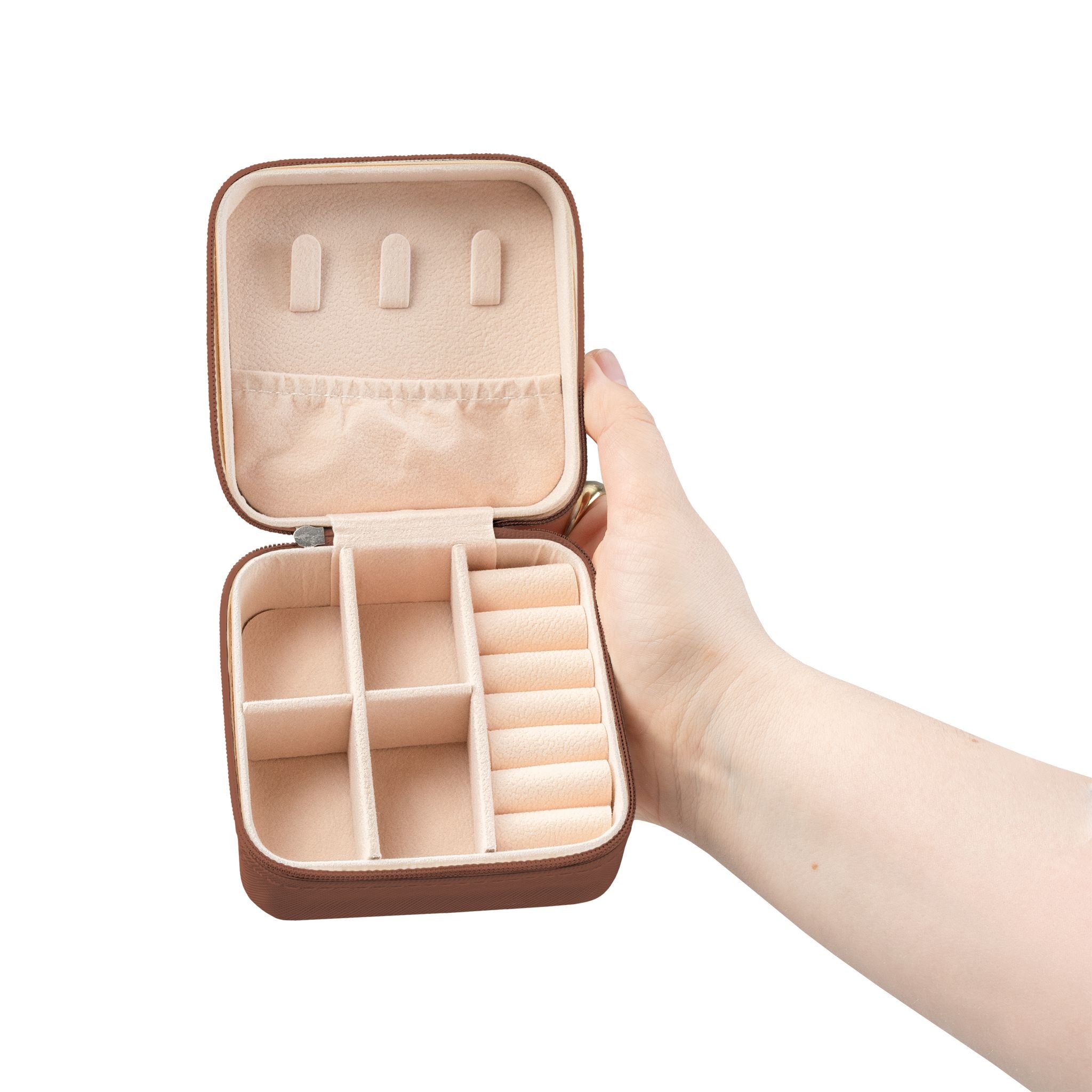 Compact Pink Jewelry Travel Case – Portable Ring & Earring Organizer