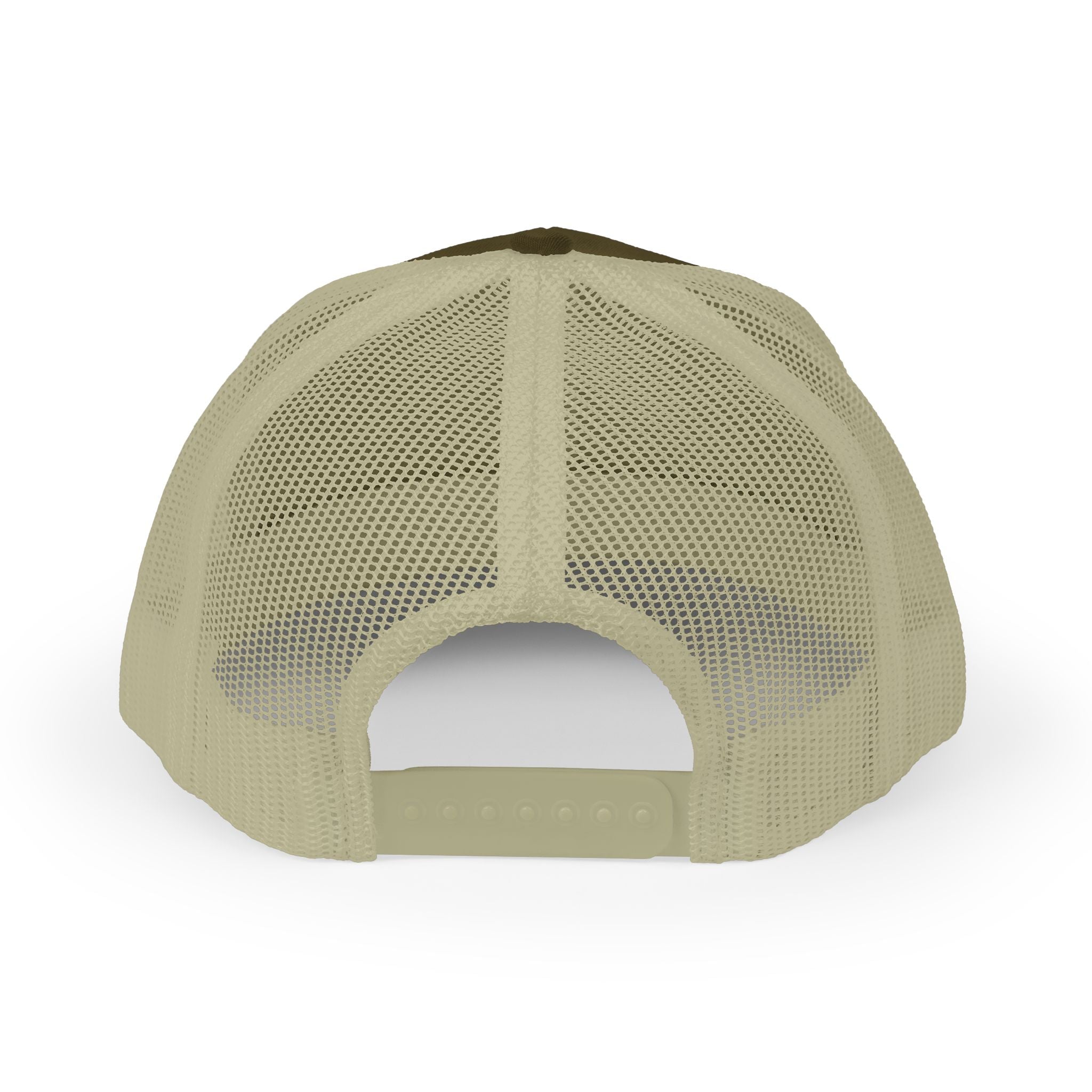 White Trucker Cap with 'Vibrate' Script Embroidery — Retro Mesh Snapback Hat