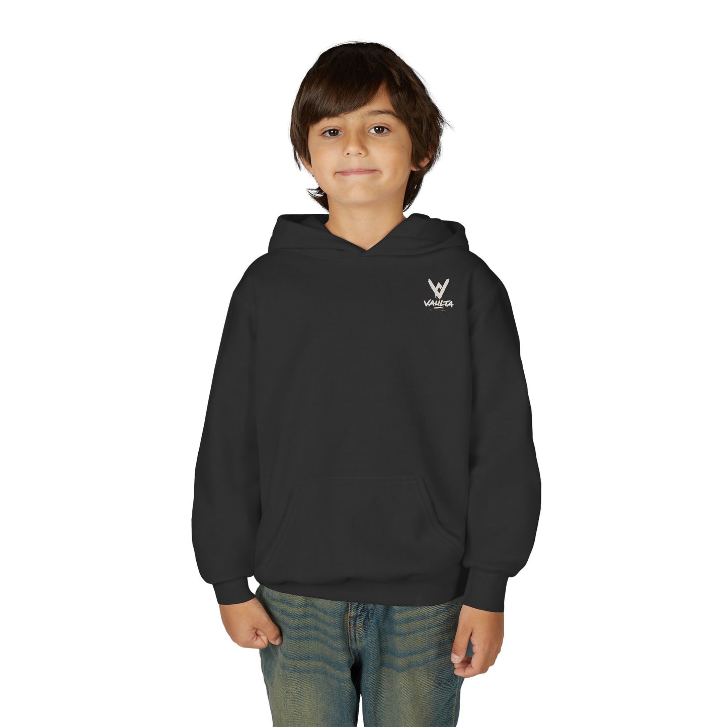 Youth Hoodie with Subtle Graffiti Logo — White Casual Pullover