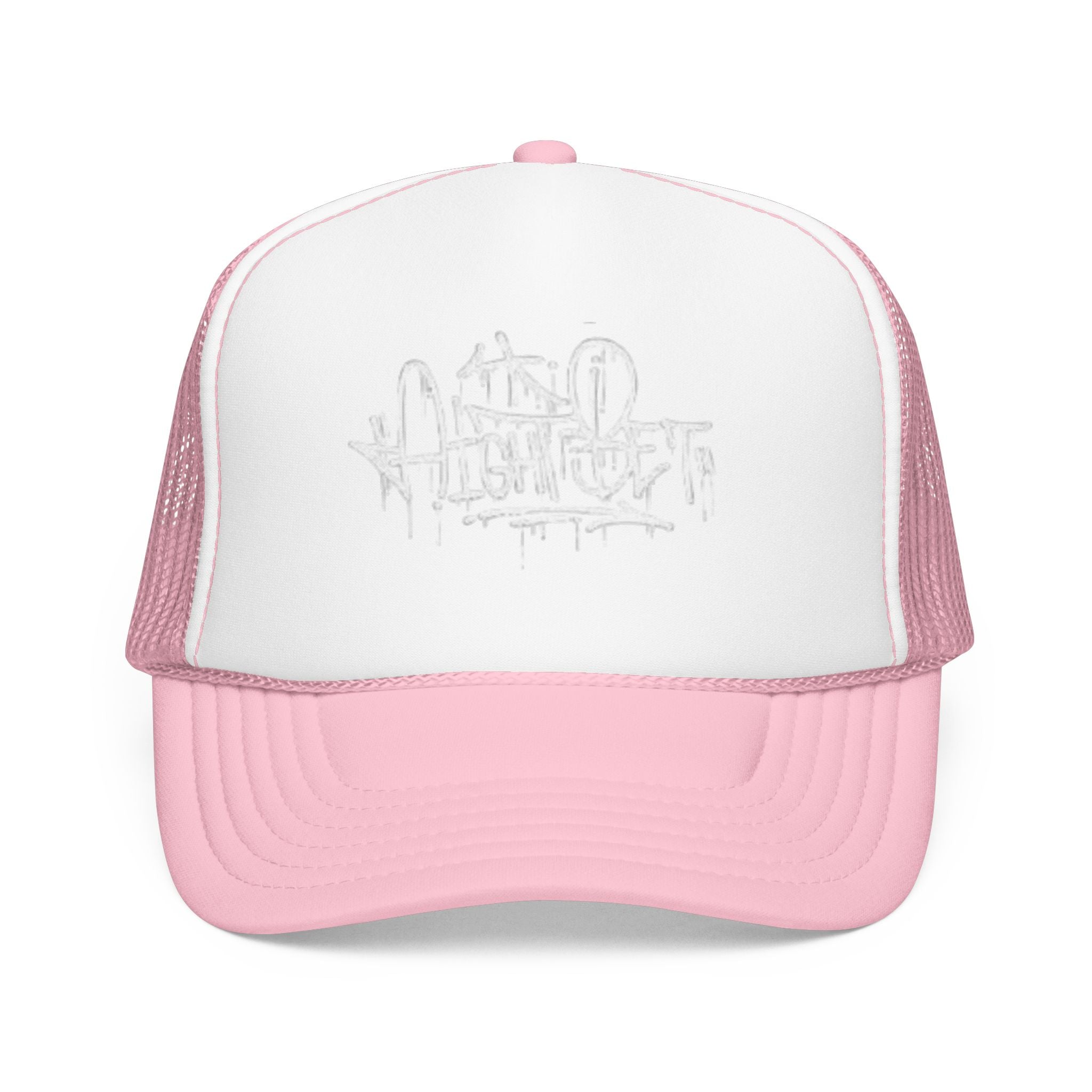 Graffiti Script Trucker Hat — White Drip Logo Foam Cap