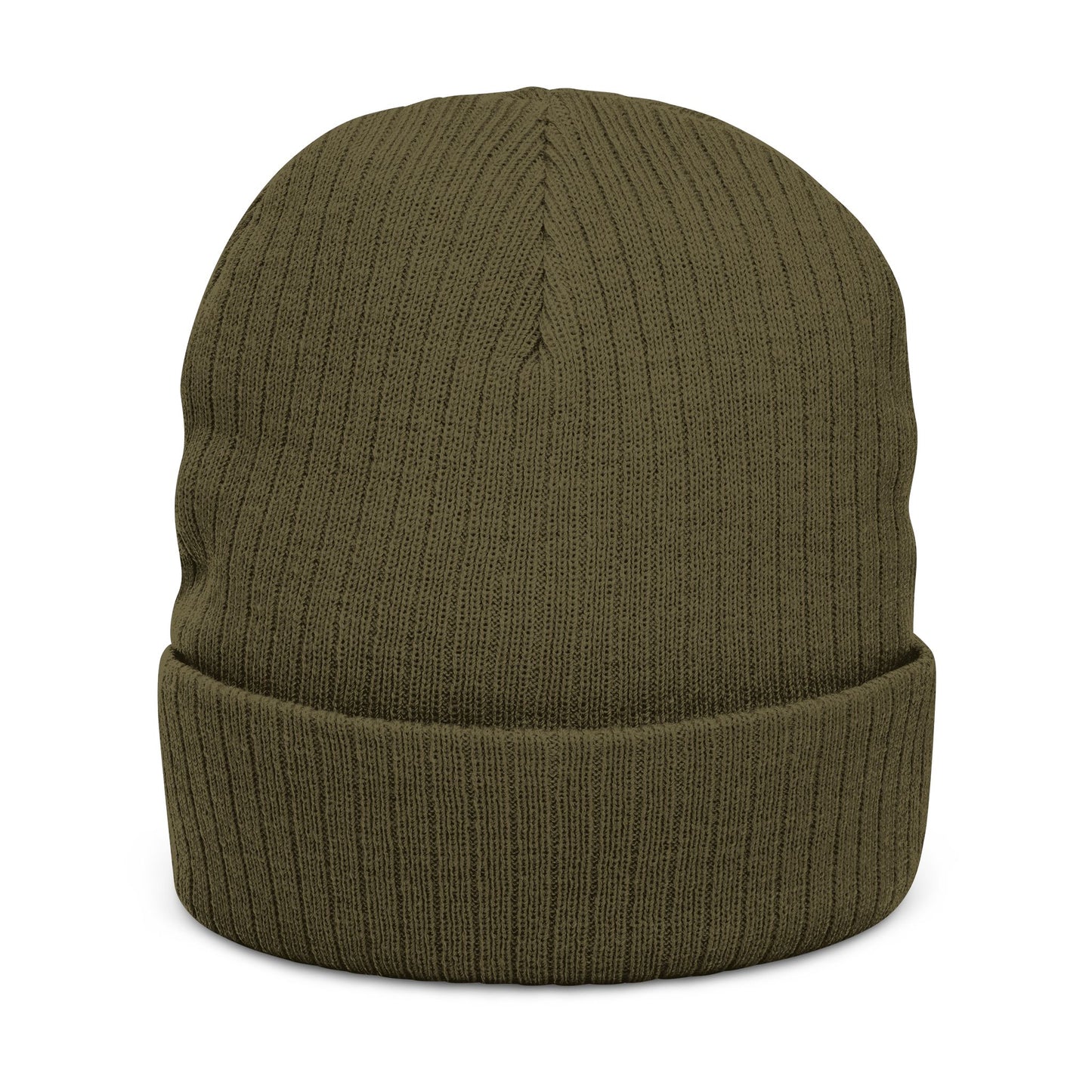 Embroidered Ribbed Beanie — Streetwear Black Knit Hat with White Graffiti Text
