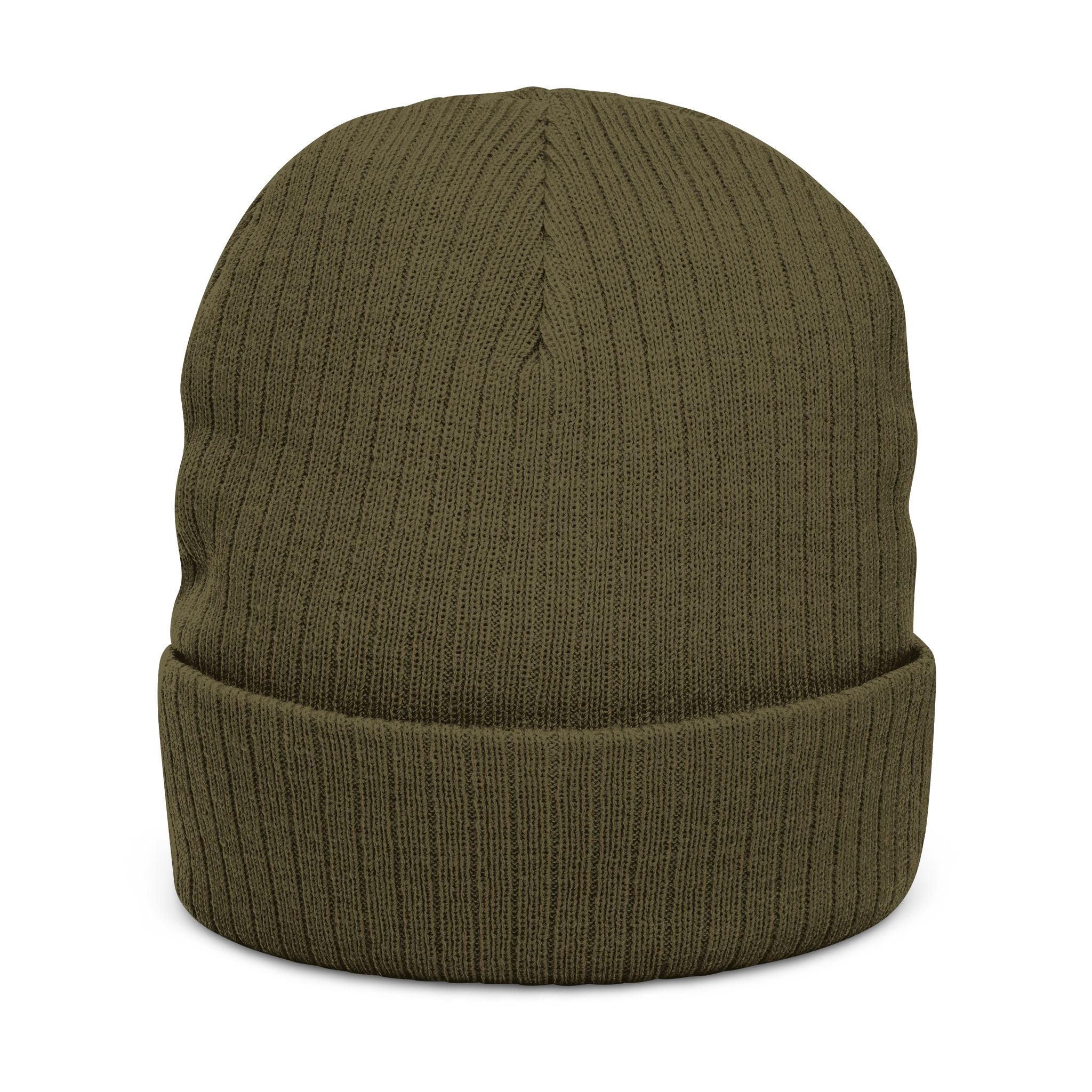 Embroidered Ribbed Beanie — Streetwear Black Knit Hat with White Graffiti Text