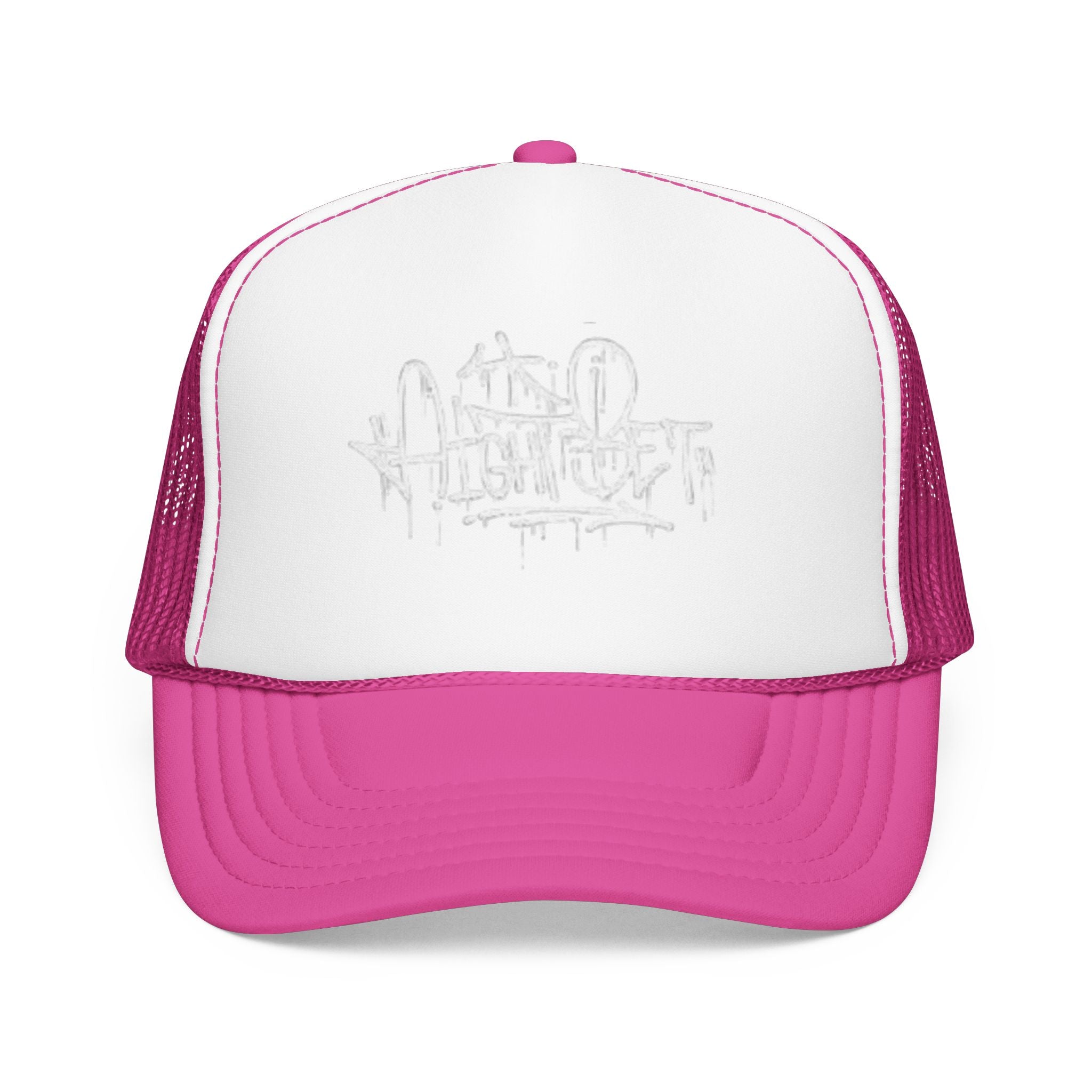 Graffiti Script Trucker Hat — White Drip Logo Foam Cap