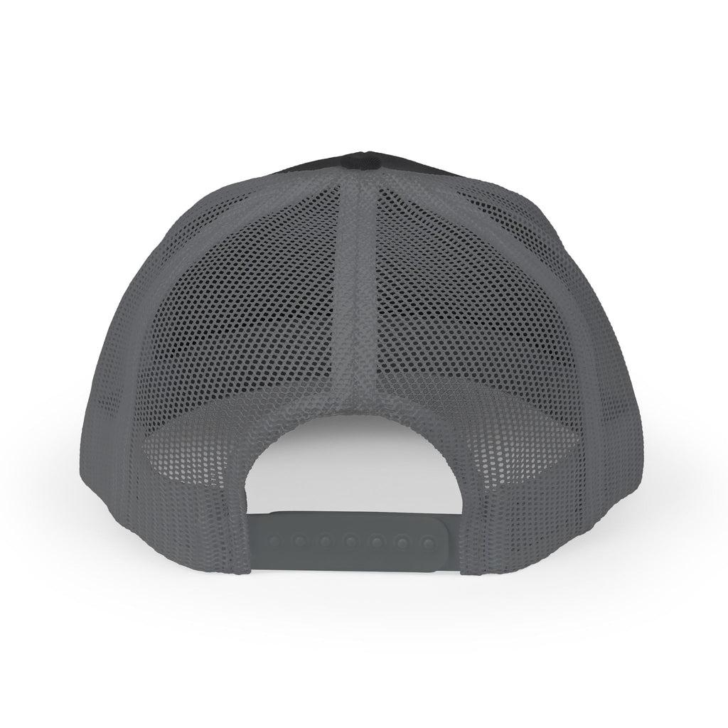 White Trucker Cap with 'Vibrate' Script Embroidery — Retro Mesh Snapback Hat